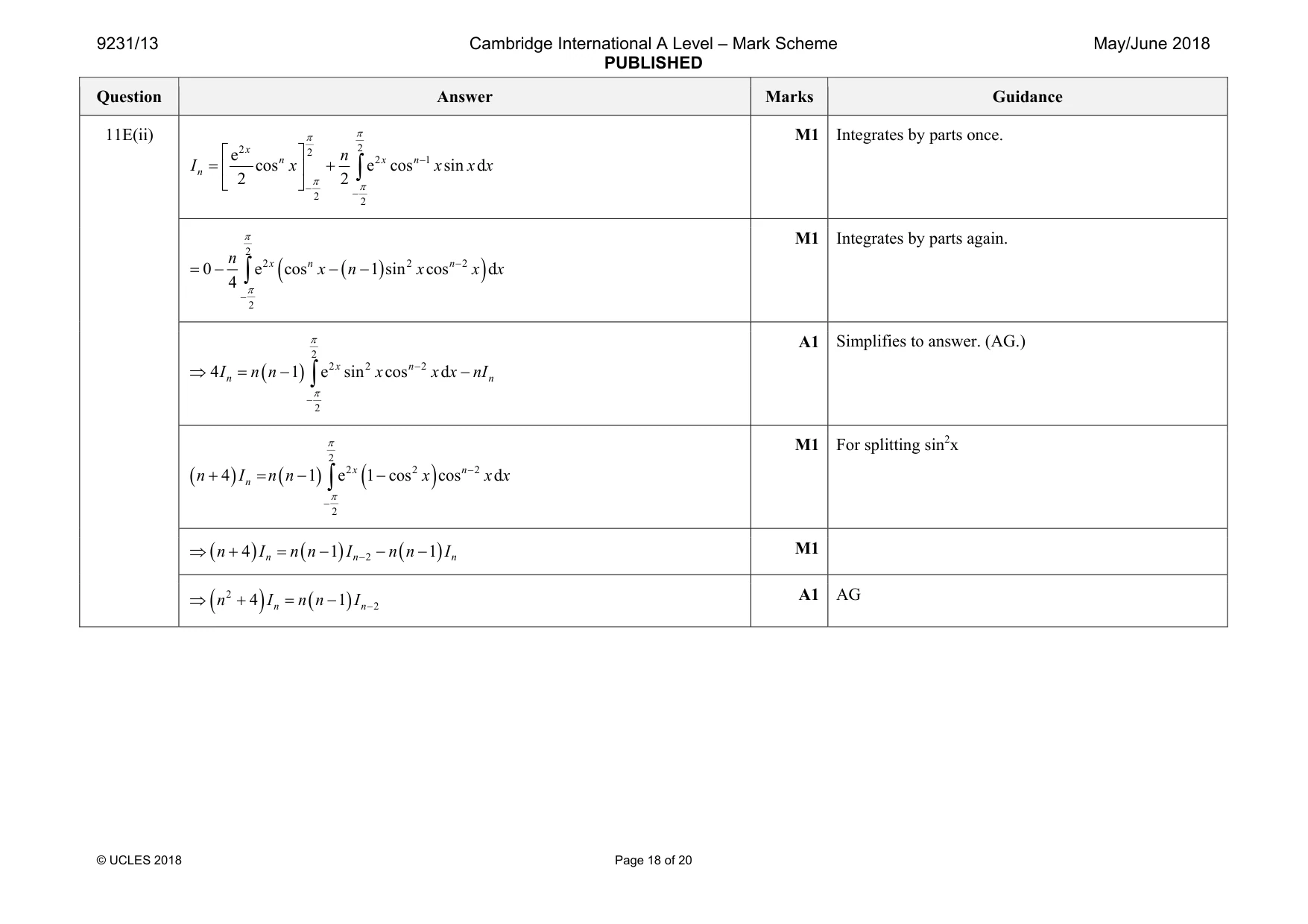 Mark scheme, page 18 of 20