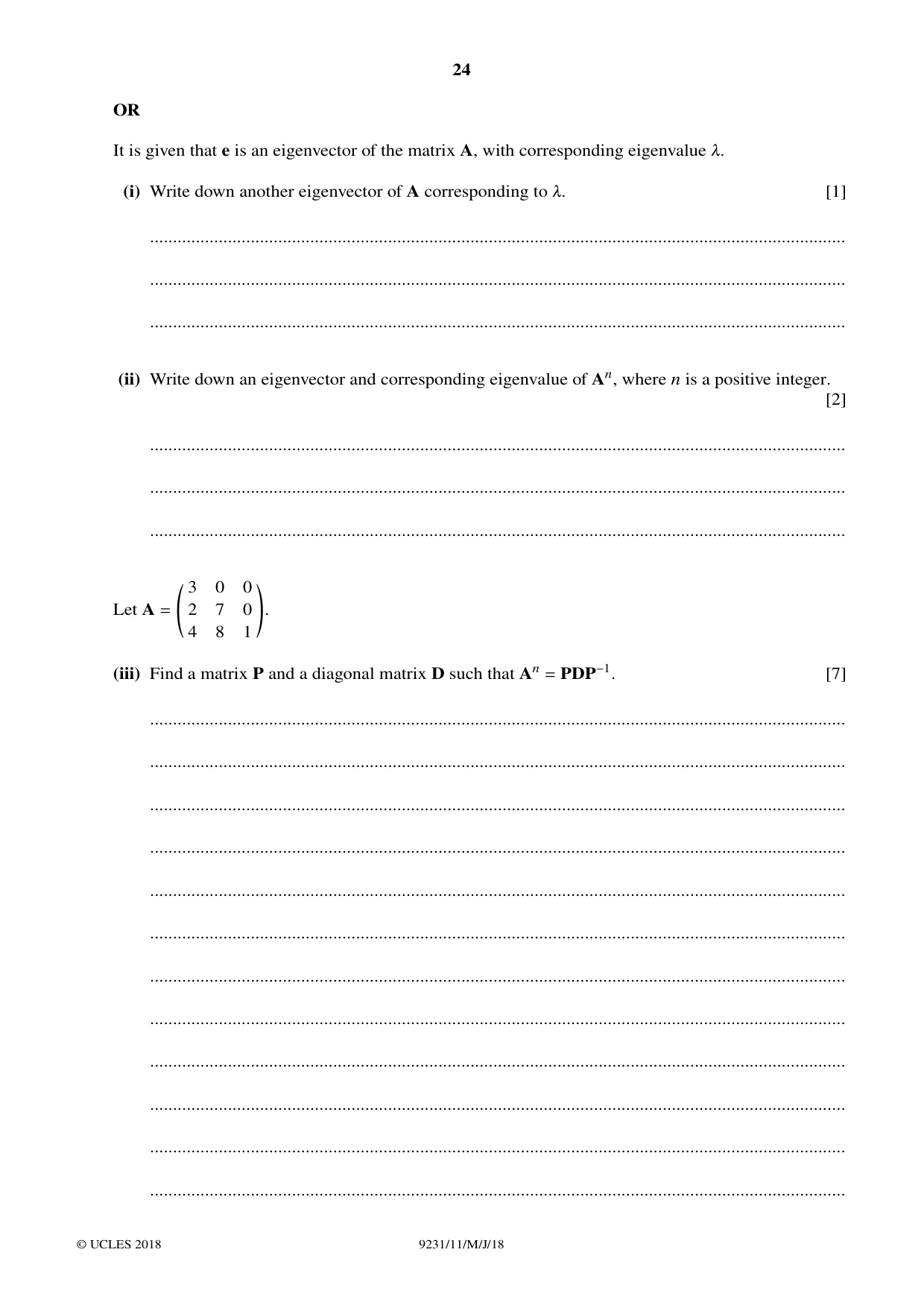 Cambridge A Level Mathematics - Further 9231 2018 May/June Paper 1 · Variant 1 question paper, page 24 of 28