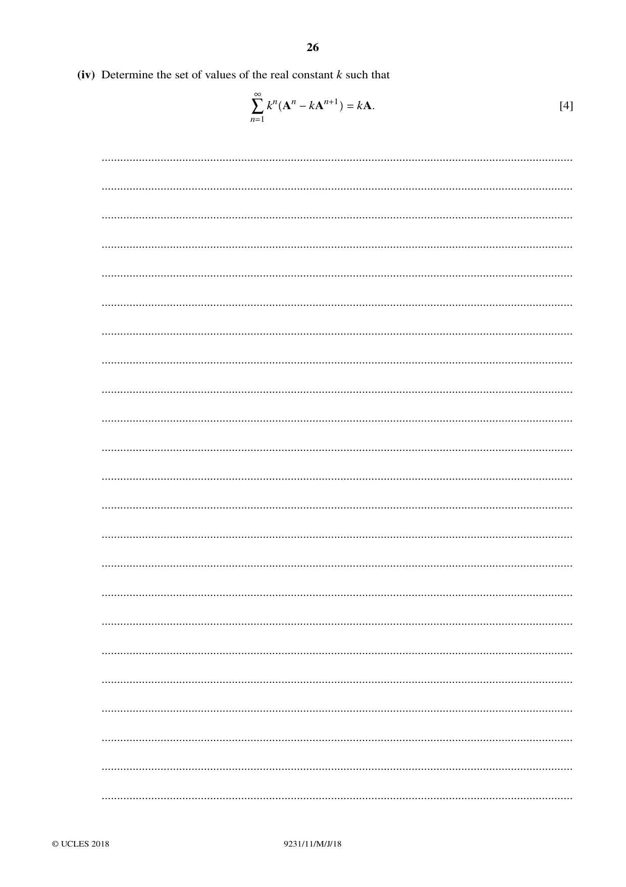 Cambridge A Level Mathematics - Further 9231 2018 May/June Paper 1 · Variant 1 question paper, page 26 of 28