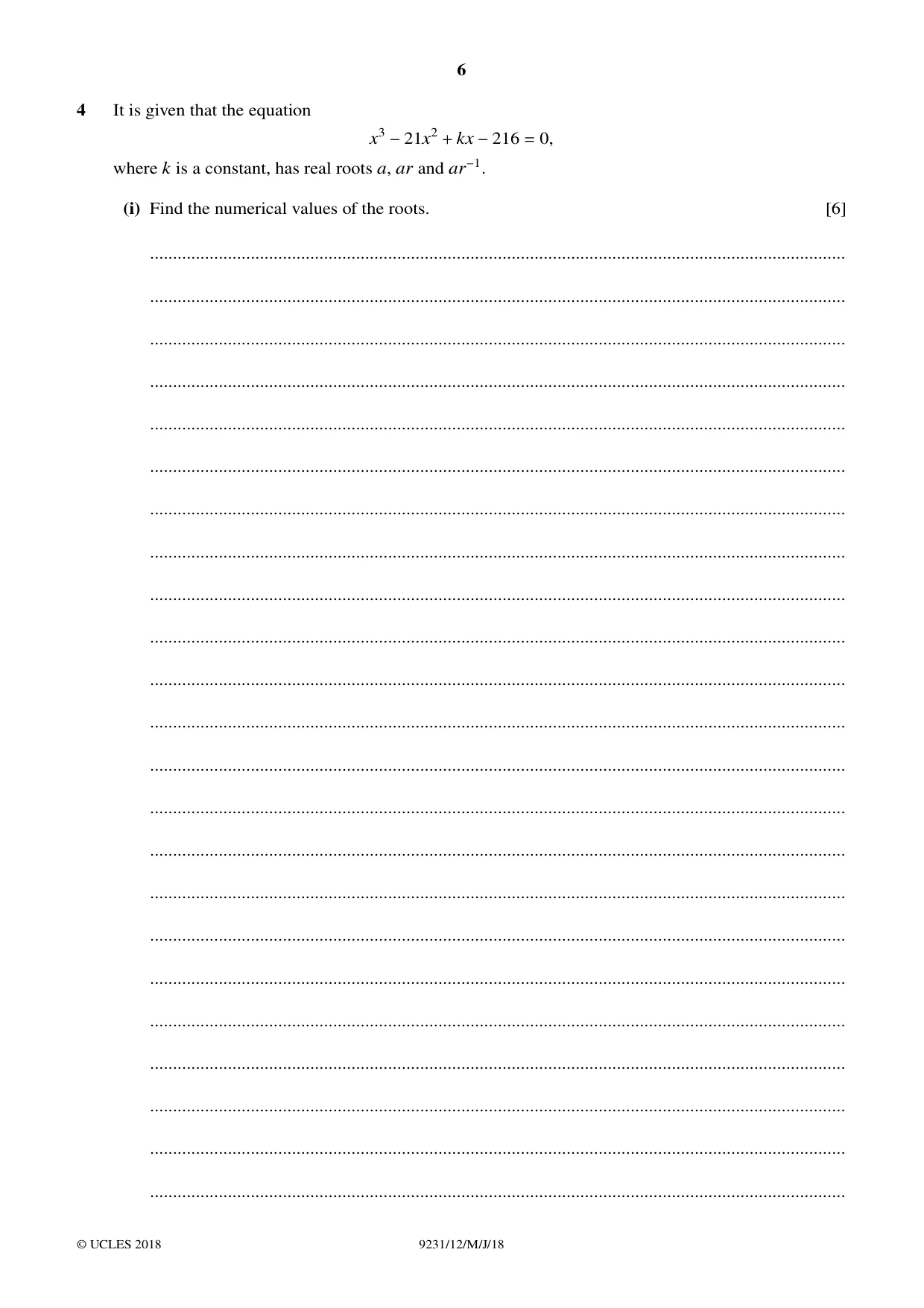 Cambridge A Level Mathematics - Further 9231 2018 May/June Paper 1 · Variant 2 question paper, page 6 of 28