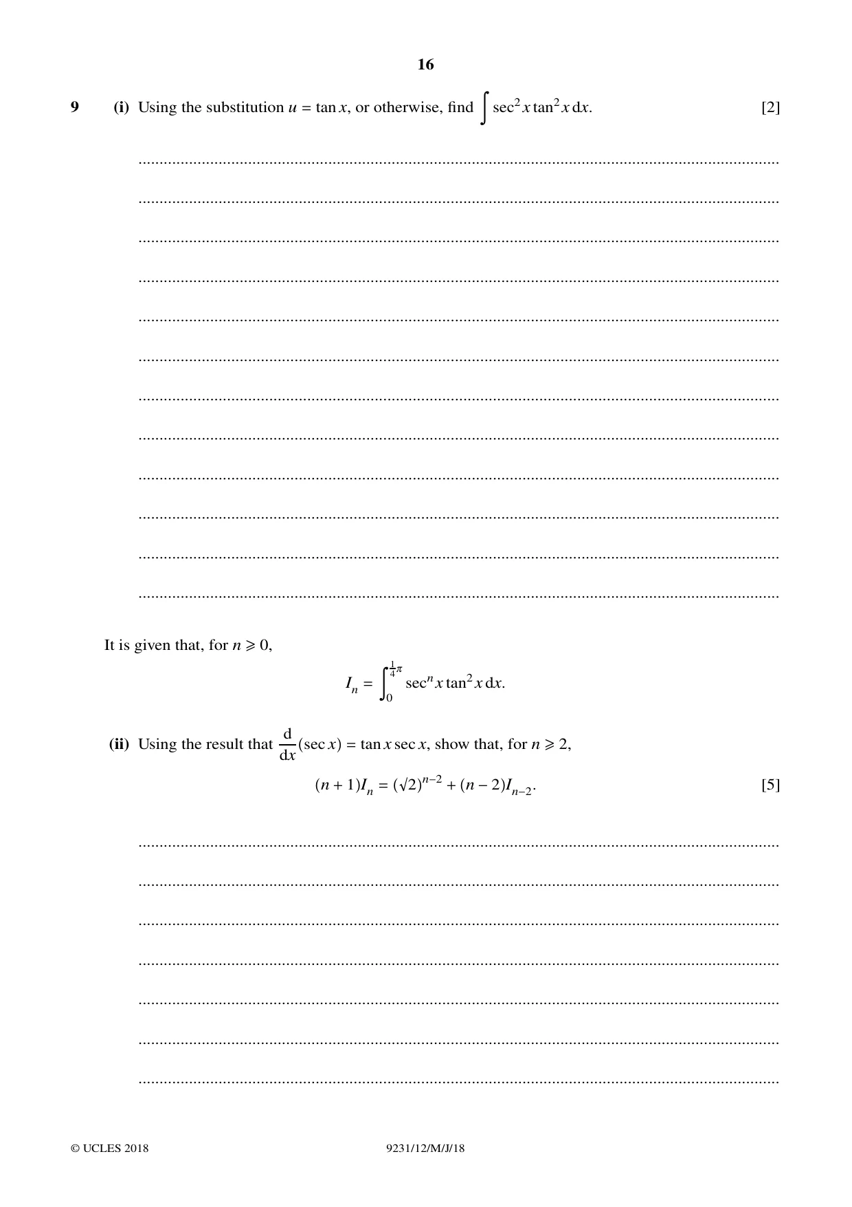 Cambridge A Level Mathematics - Further 9231 2018 May/June Paper 1 · Variant 2 question paper, page 16 of 28