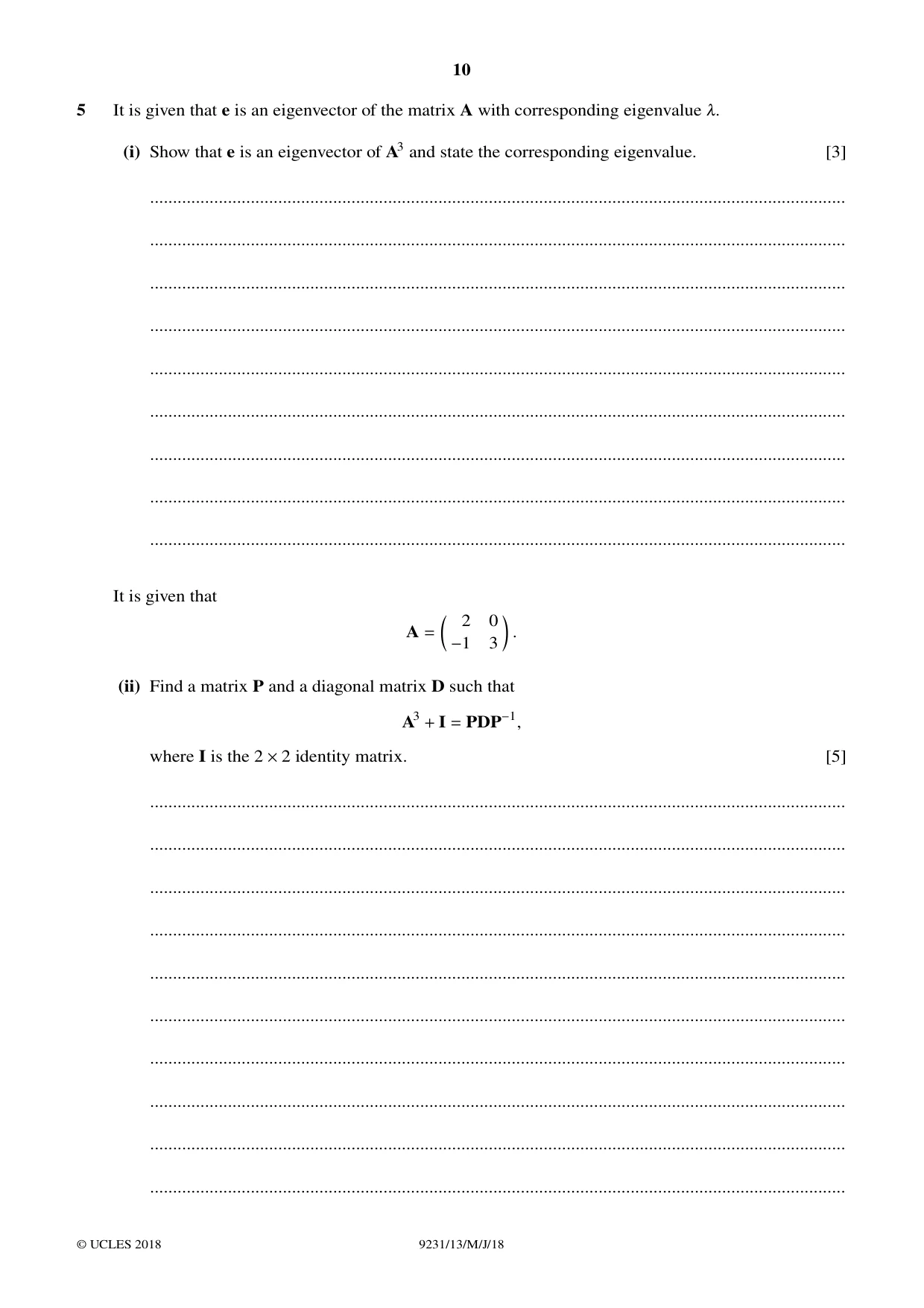 Cambridge A Level Mathematics - Further 9231 2018 May/June Paper 1 · Variant 3 question paper, page 10 of 28