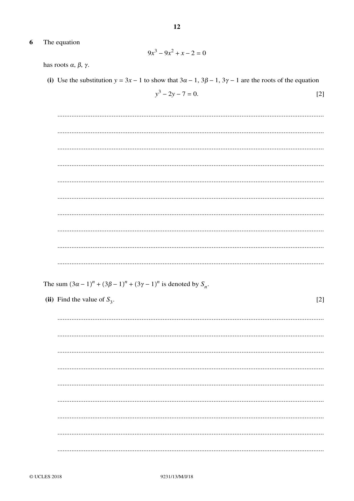 Cambridge A Level Mathematics - Further 9231 2018 May/June Paper 1 · Variant 3 question paper, page 12 of 28