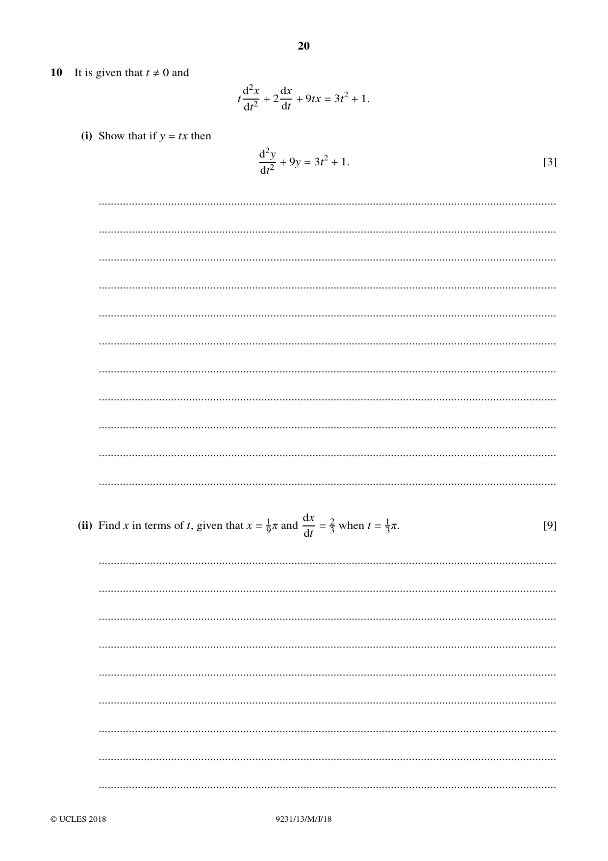 Cambridge A Level Mathematics - Further 9231 2018 May/June Paper 1 · Variant 3 question paper, page 20 of 28