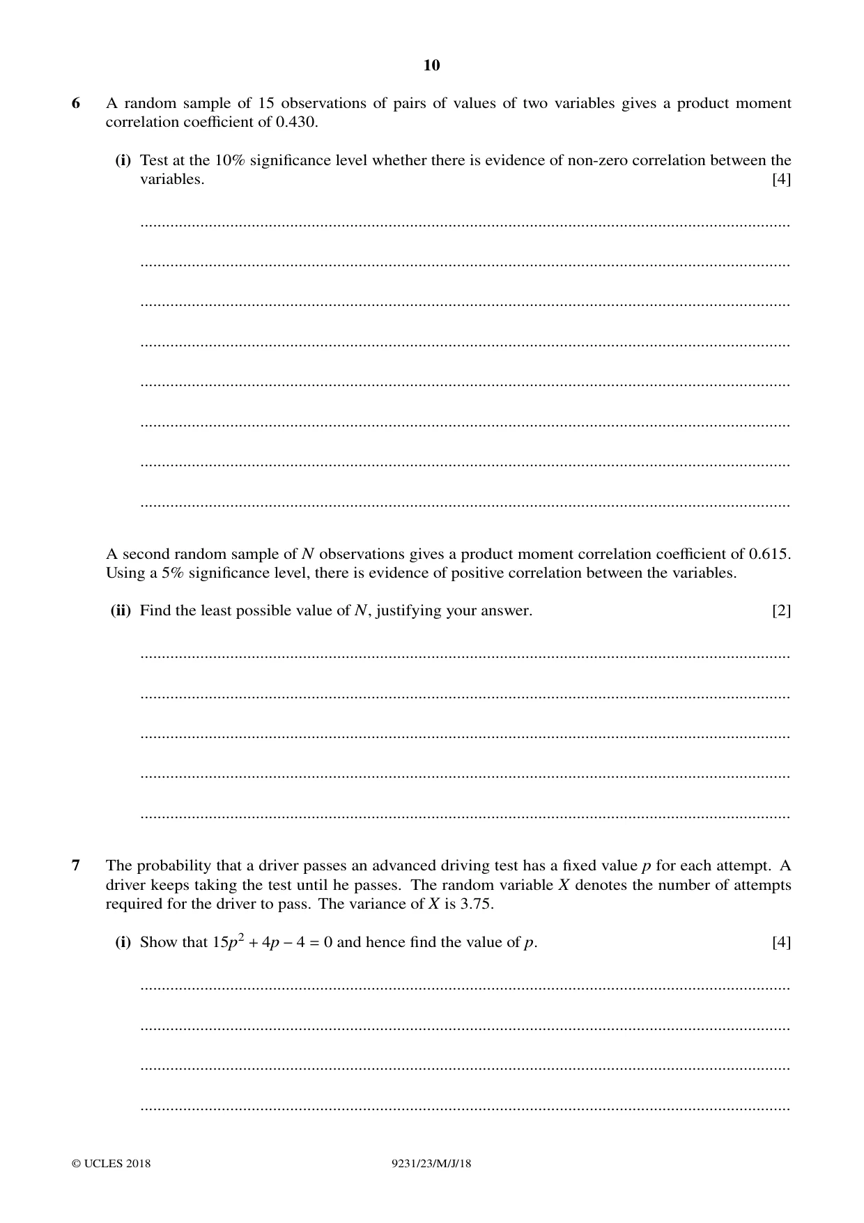 Cambridge A Level Mathematics - Further 9231 2018 May/June Paper 2 · Variant 3 question paper, page 10 of 24