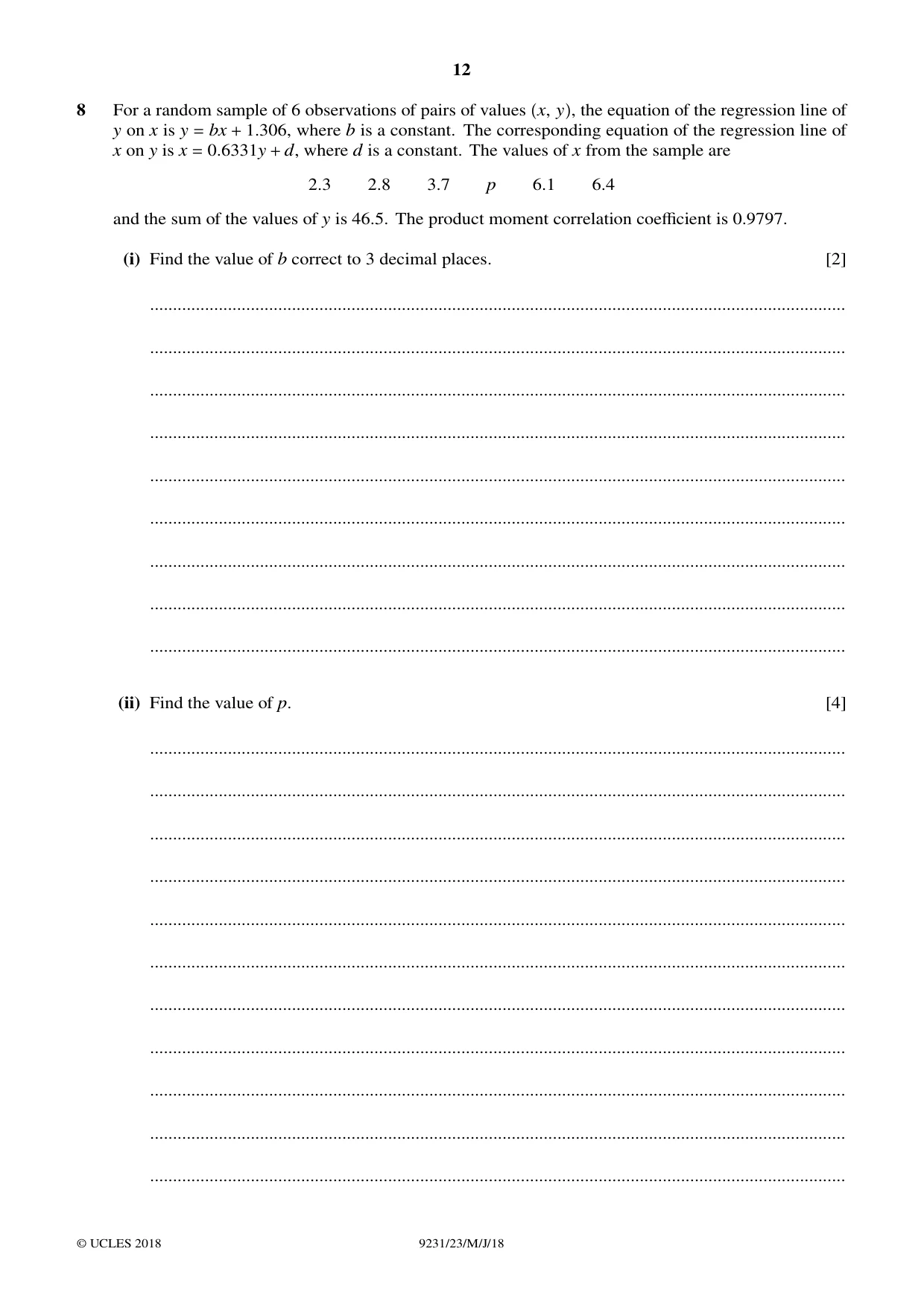 Cambridge A Level Mathematics - Further 9231 2018 May/June Paper 2 · Variant 3 question paper, page 12 of 24