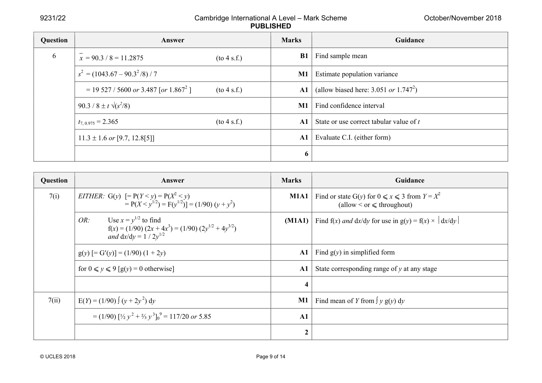 Mark scheme, page 9 of 14