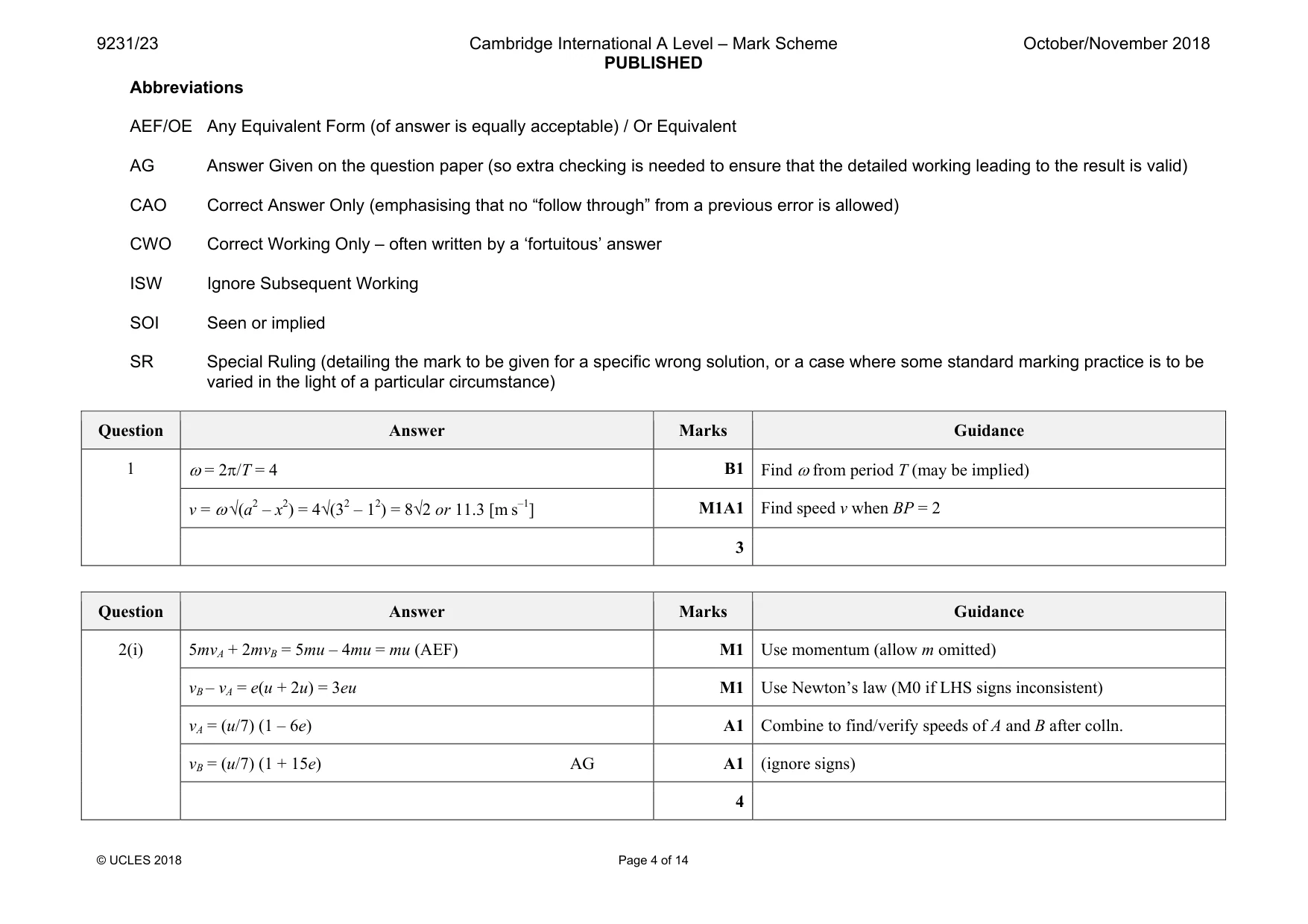 Mark scheme, page 4 of 14