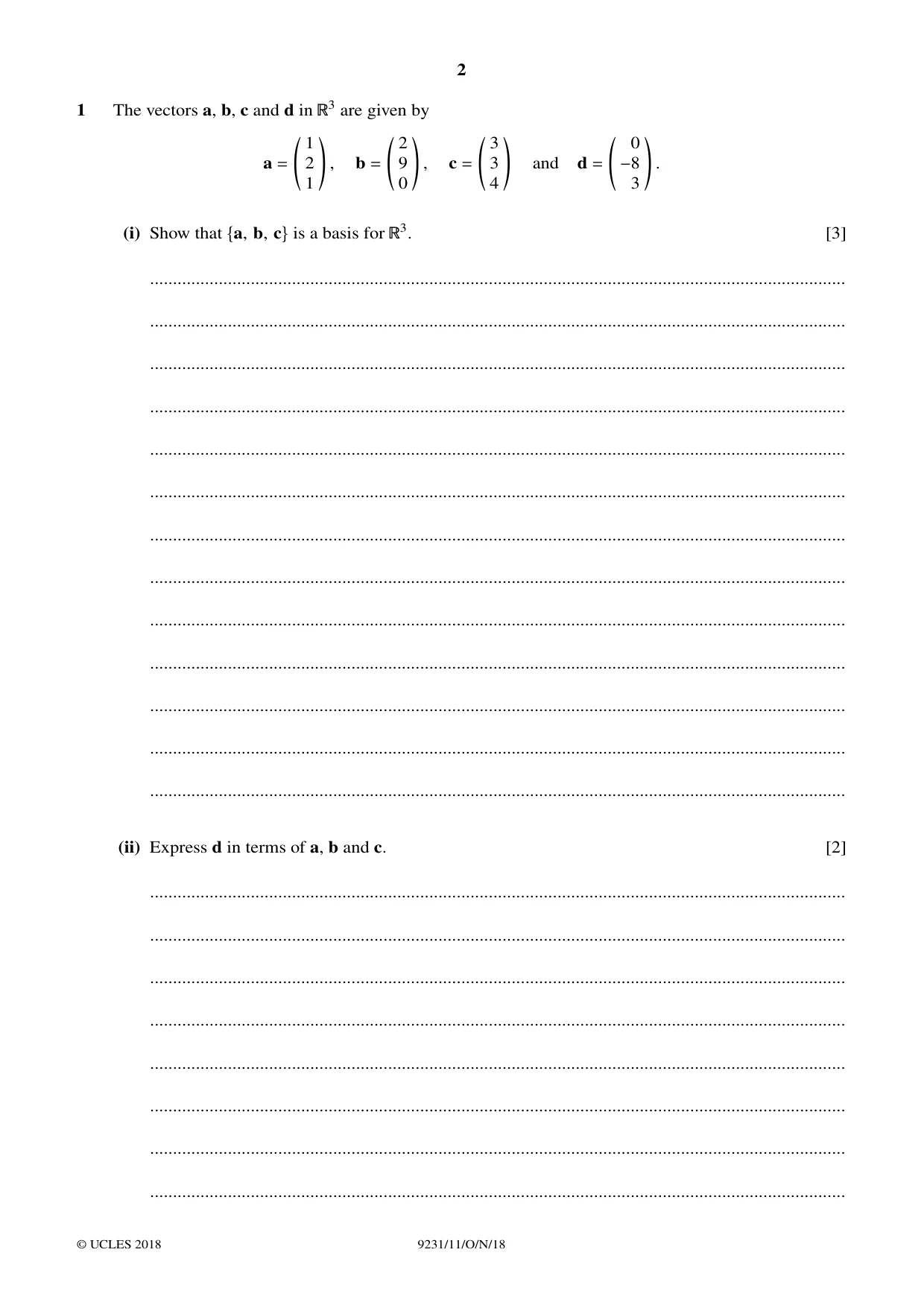 Cambridge A Level Mathematics - Further 9231 2018 Oct/Nov Paper 1 · Variant 1 question paper, page 2 of 28