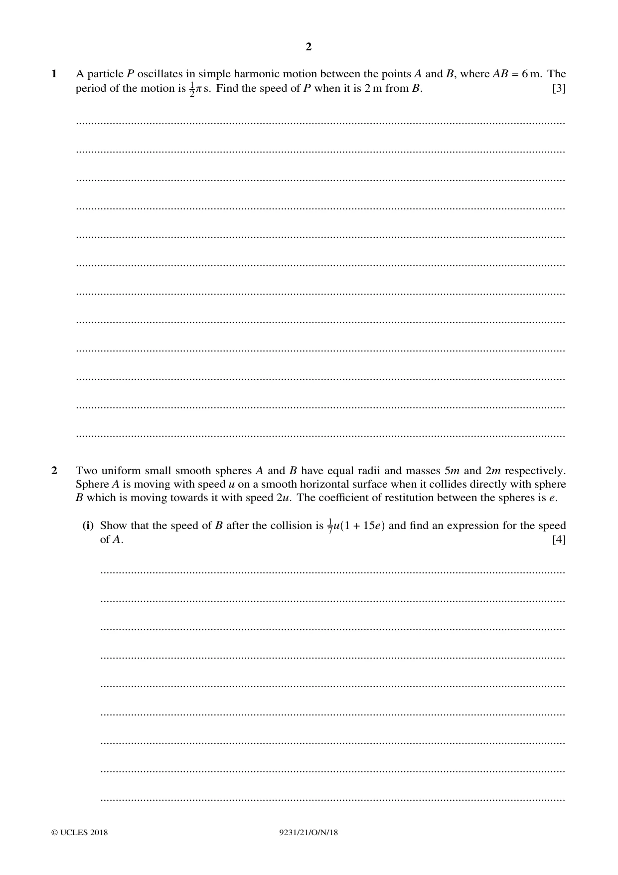 Cambridge A Level Mathematics - Further 9231 2018 Oct/Nov Paper 2 · Variant 1 question paper, page 2 of 24