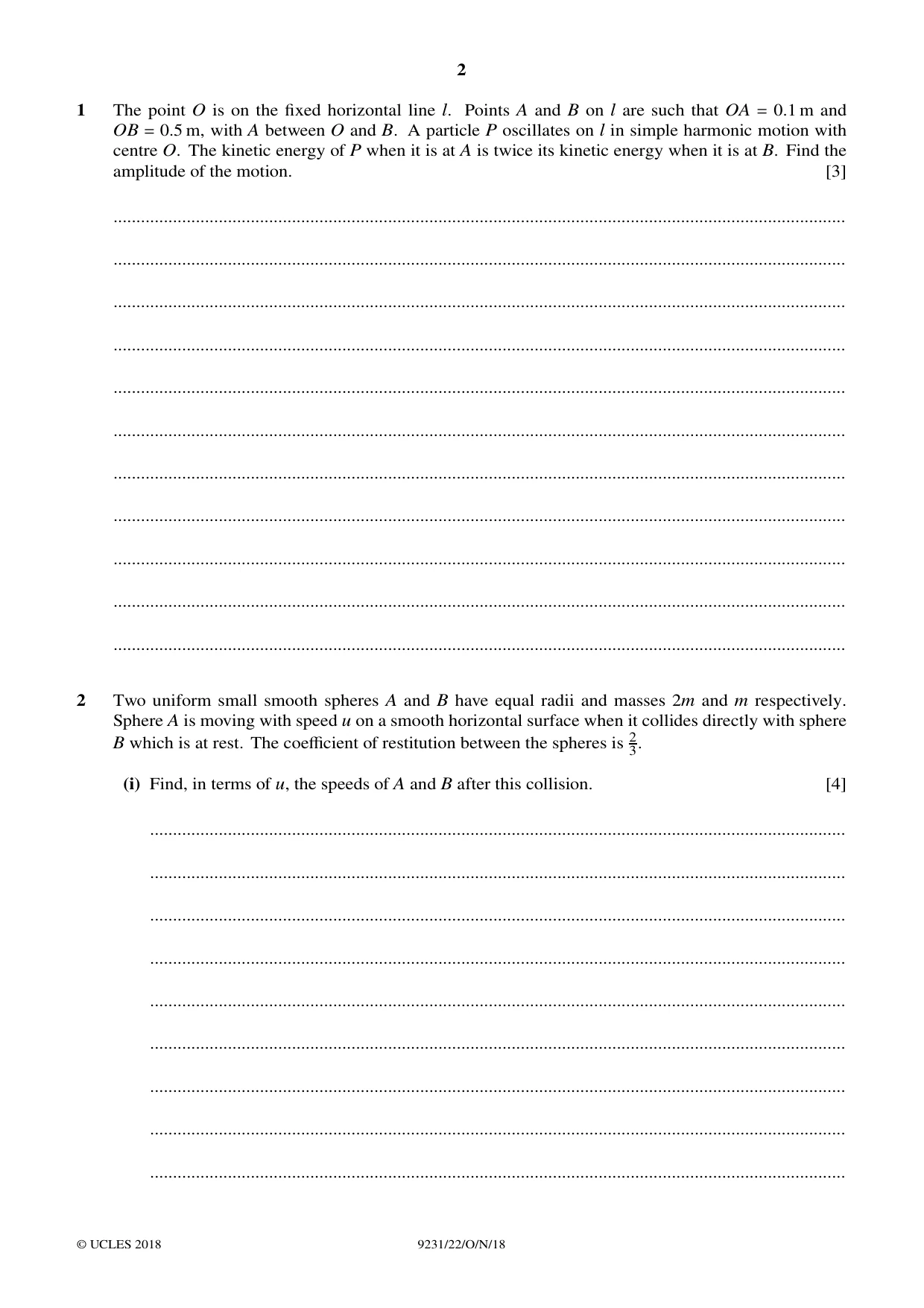 Cambridge A Level Mathematics - Further 9231 2018 Oct/Nov Paper 2 · Variant 2 question paper, page 2 of 24