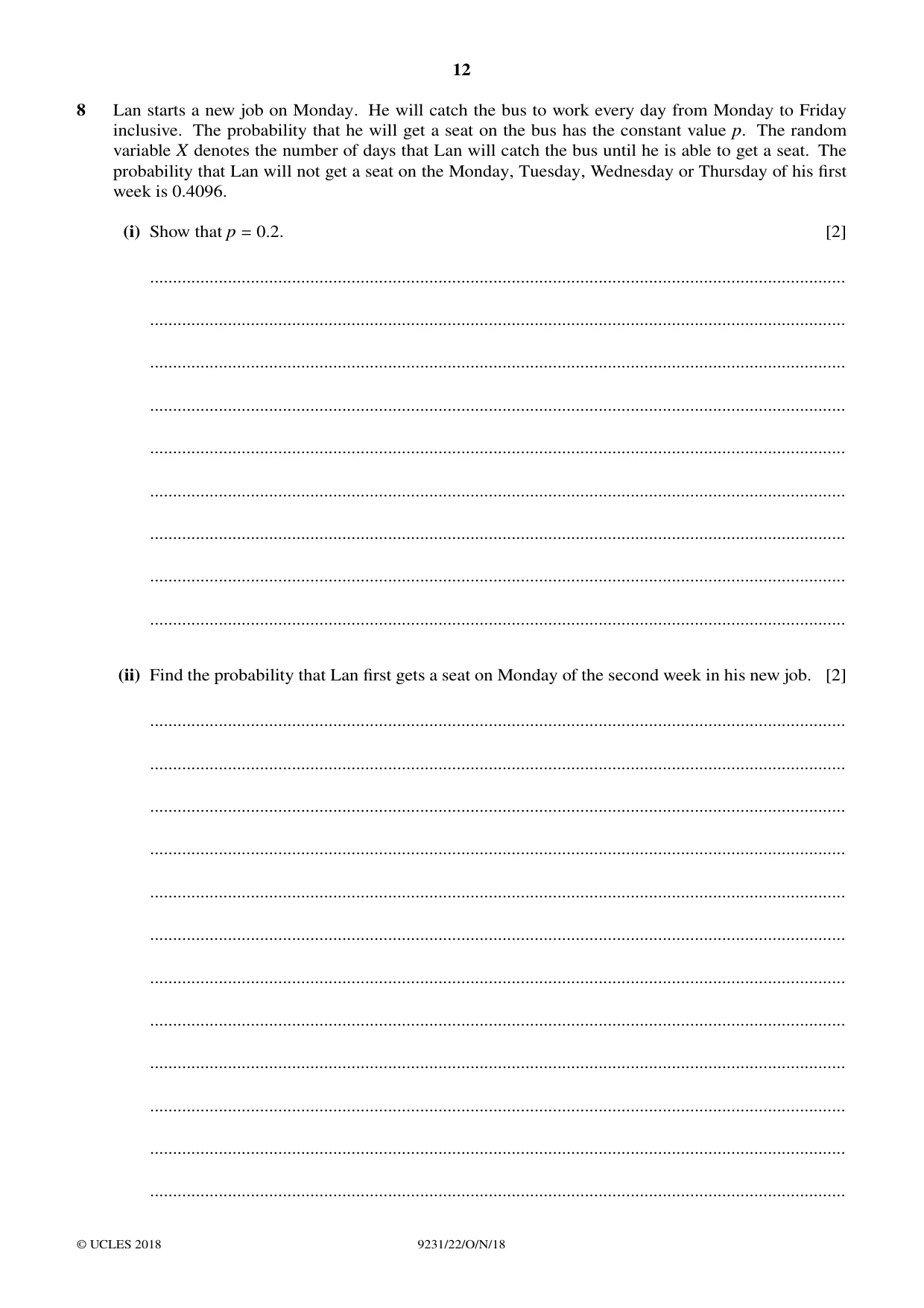 Cambridge A Level Mathematics - Further 9231 2018 Oct/Nov Paper 2 · Variant 2 question paper, page 12 of 24