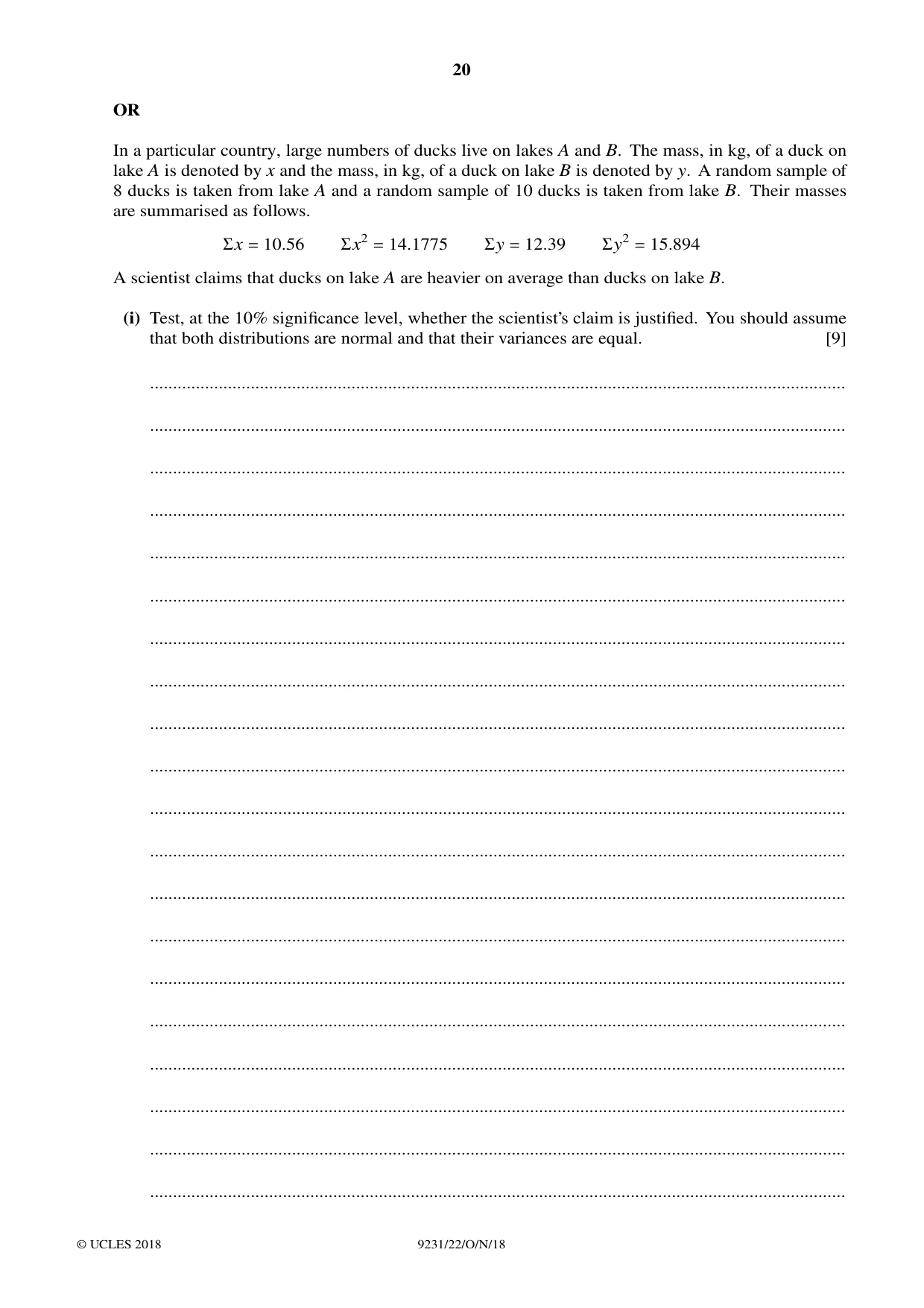 Cambridge A Level Mathematics - Further 9231 2018 Oct/Nov Paper 2 · Variant 2 question paper, page 20 of 24