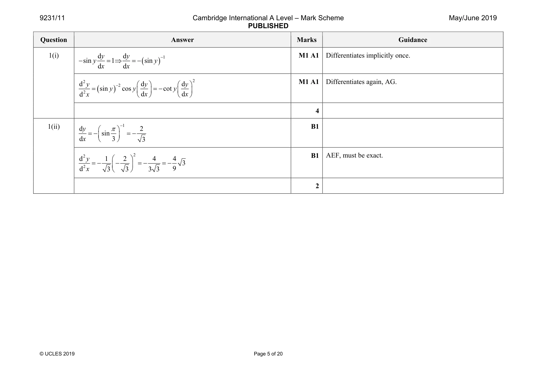Mark scheme, page 5 of 20