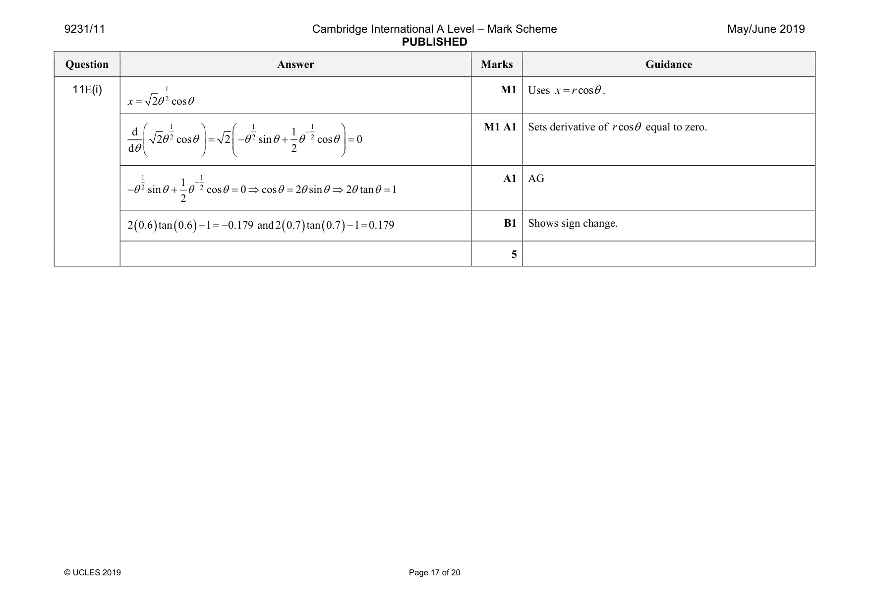 Mark scheme, page 17 of 20