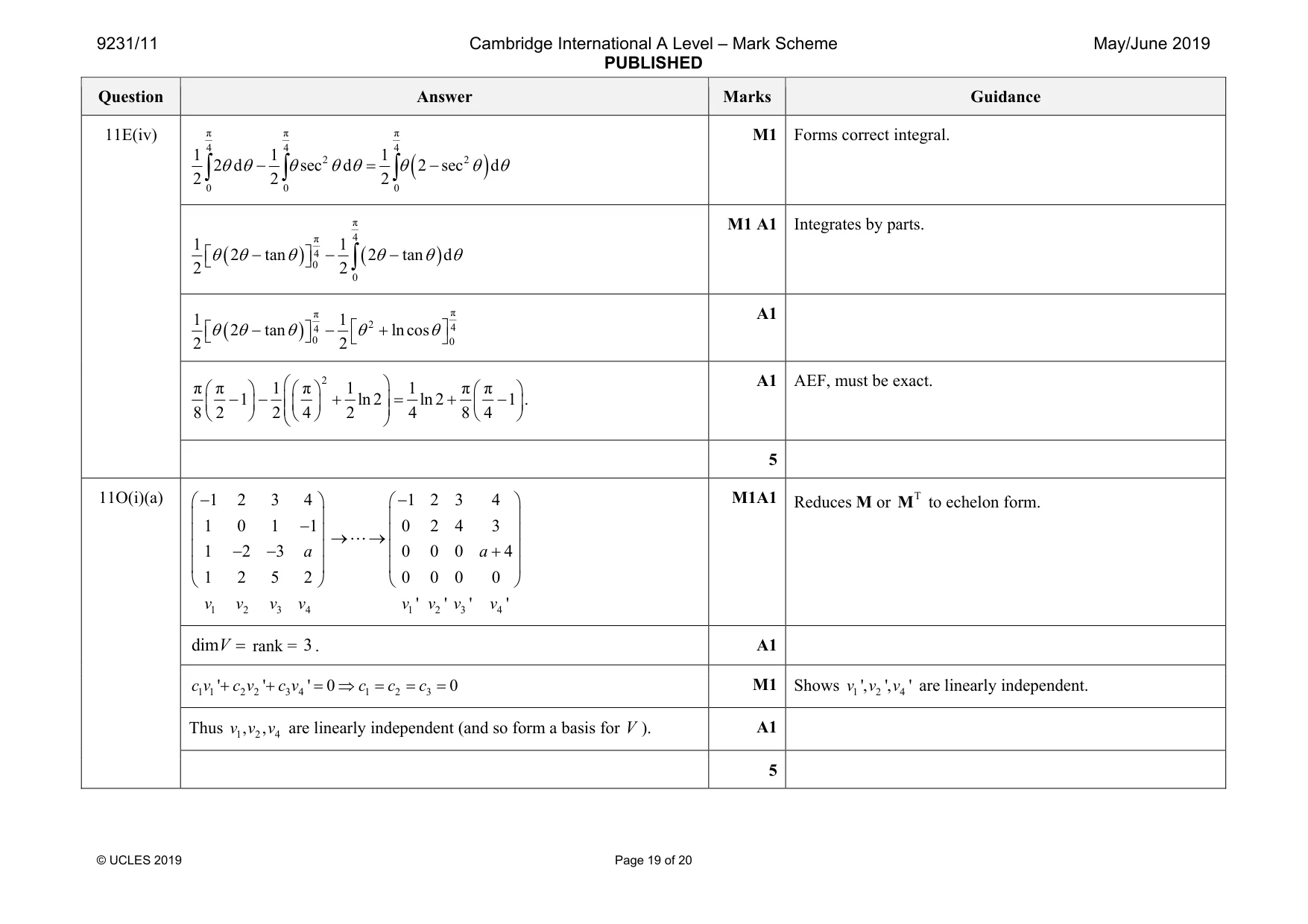 Mark scheme, page 19 of 20
