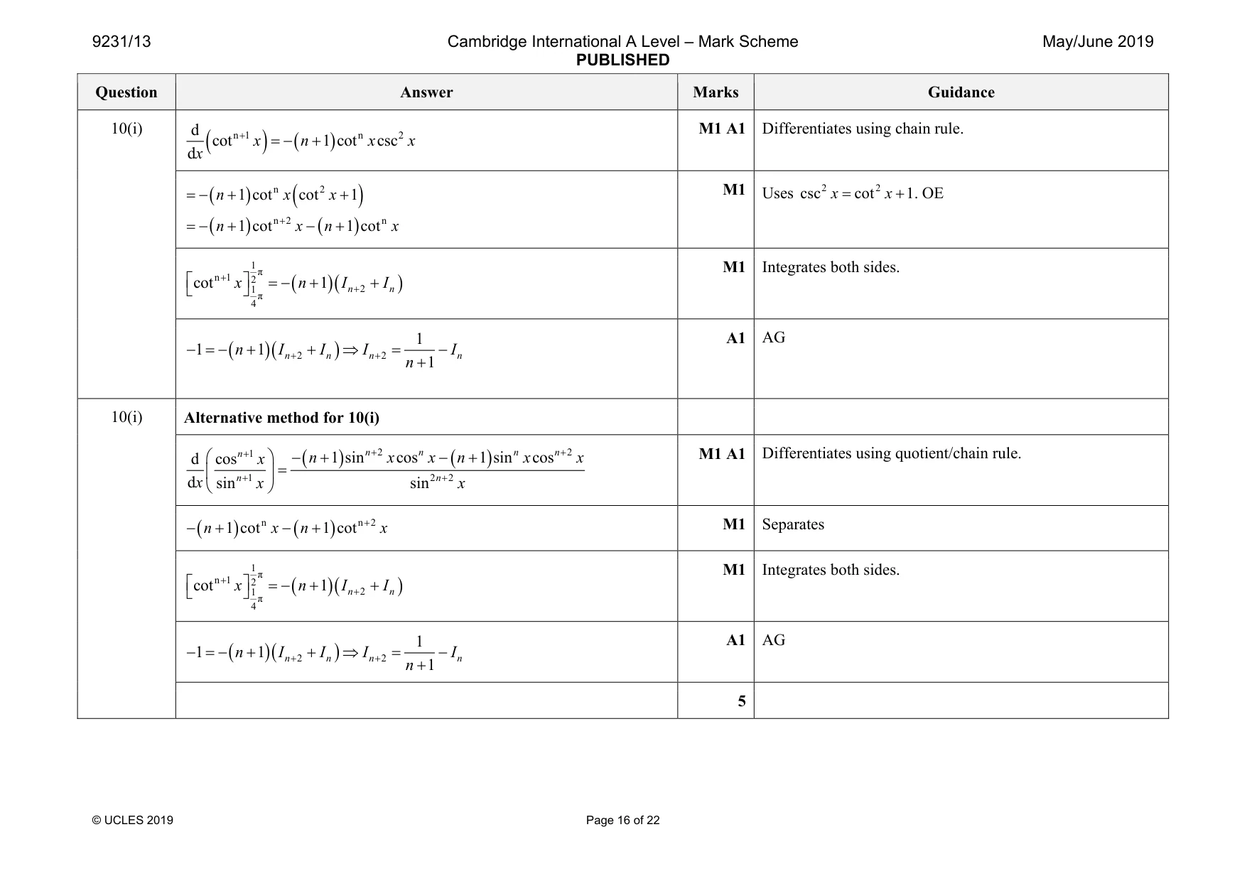 Mark scheme, page 16 of 22