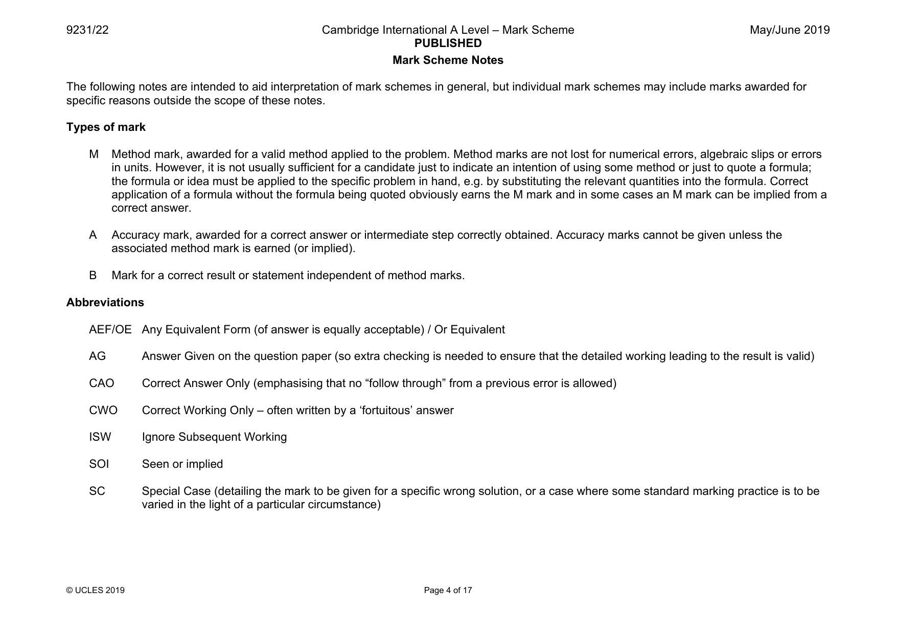 Mark scheme, page 4 of 17