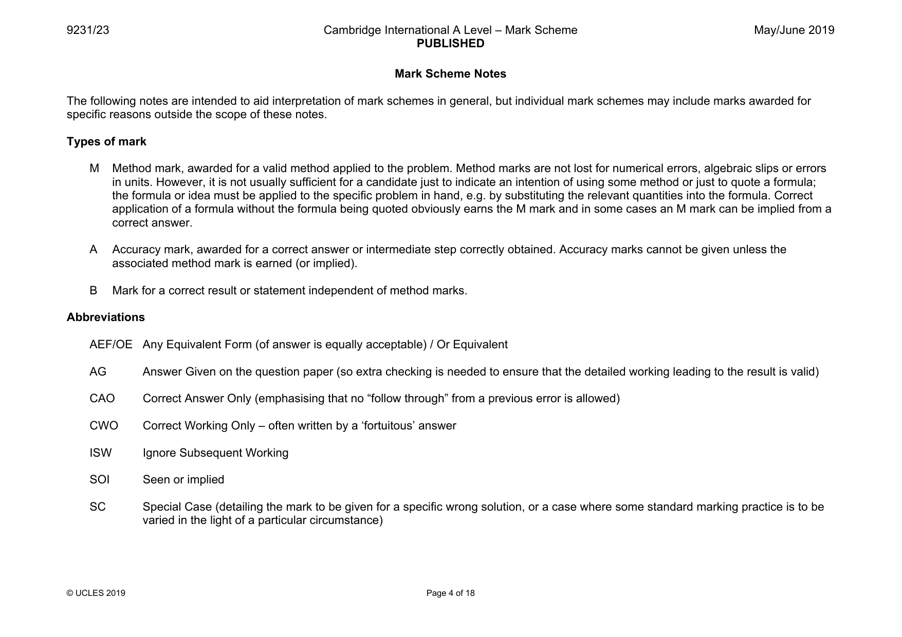 Mark scheme, page 4 of 18