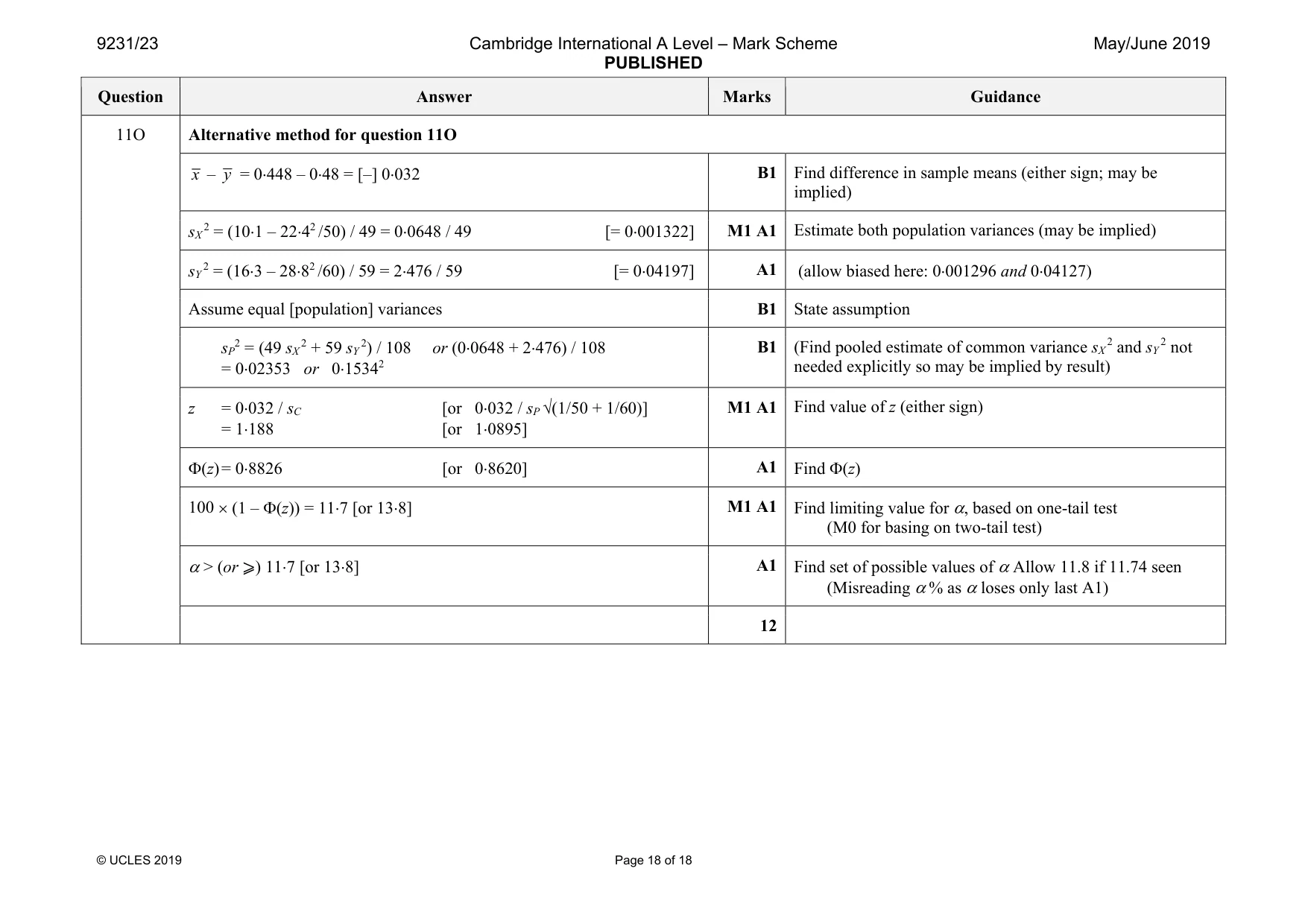 Mark scheme, page 18 of 18