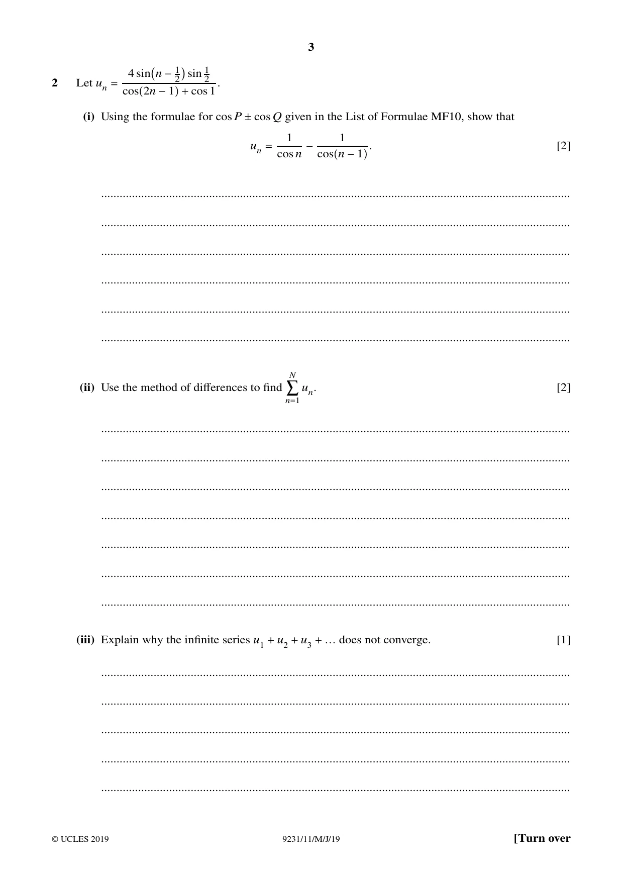 Cambridge A Level Mathematics - Further 9231 2019 May/June Paper 1 · Variant 1 question paper, page 3 of 28
