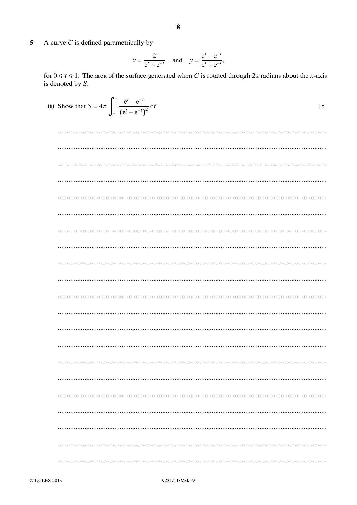 Cambridge A Level Mathematics - Further 9231 2019 May/June Paper 1 · Variant 1 question paper, page 8 of 28