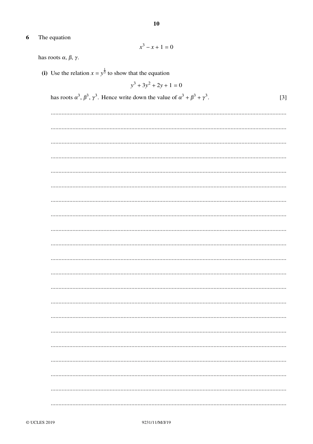 Cambridge A Level Mathematics - Further 9231 2019 May/June Paper 1 · Variant 1 question paper, page 10 of 28