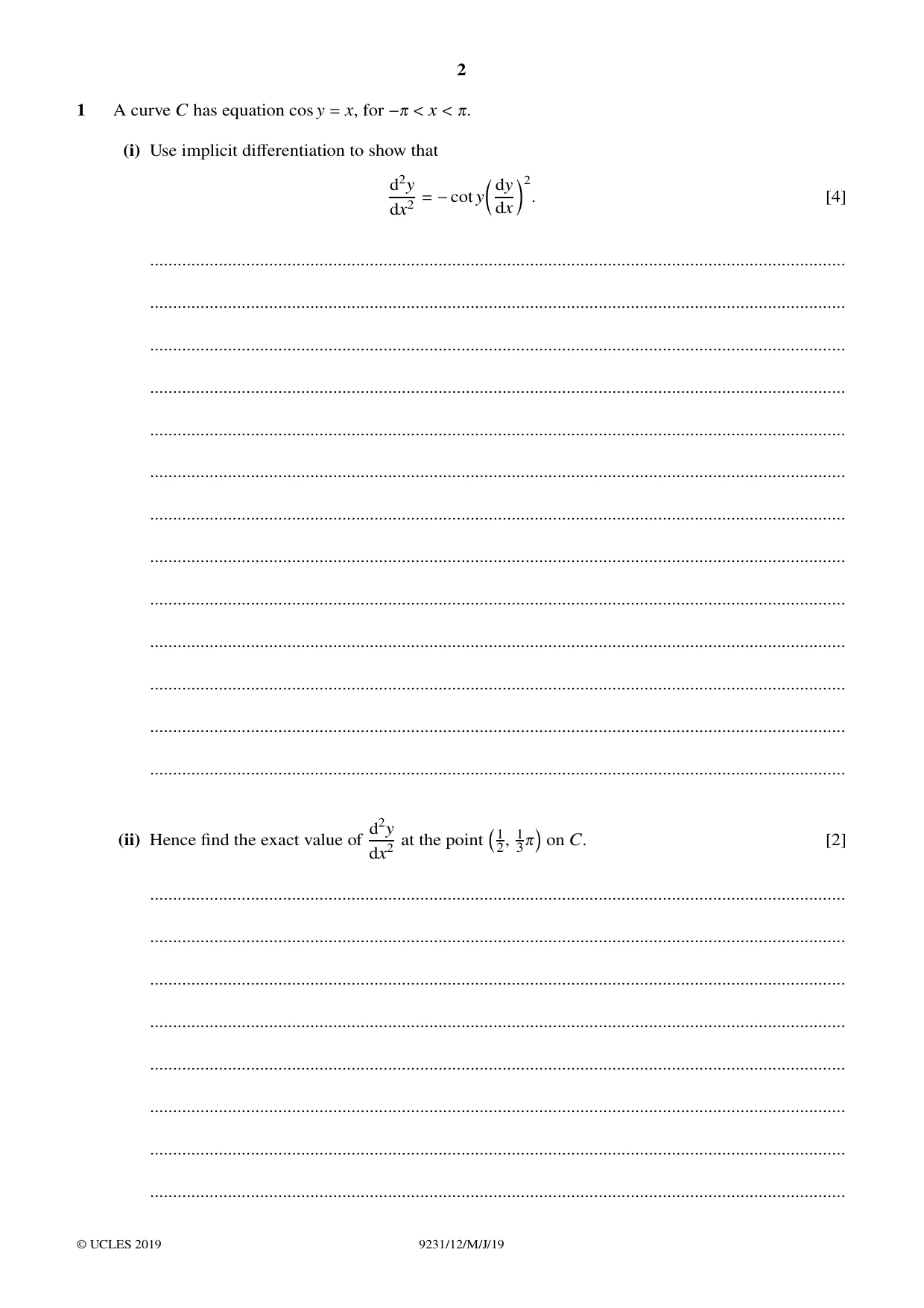 Cambridge A Level Mathematics - Further 9231 2019 May/June Paper 1 · Variant 2 question paper, page 2 of 28