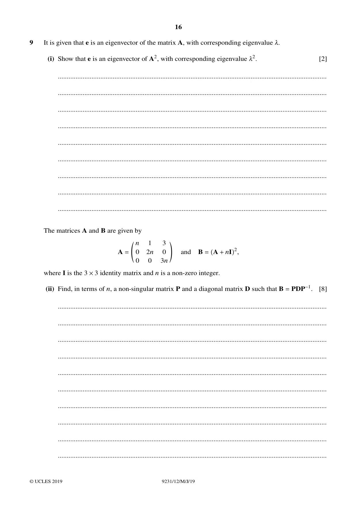 Cambridge A Level Mathematics - Further 9231 2019 May/June Paper 1 · Variant 2 question paper, page 16 of 28
