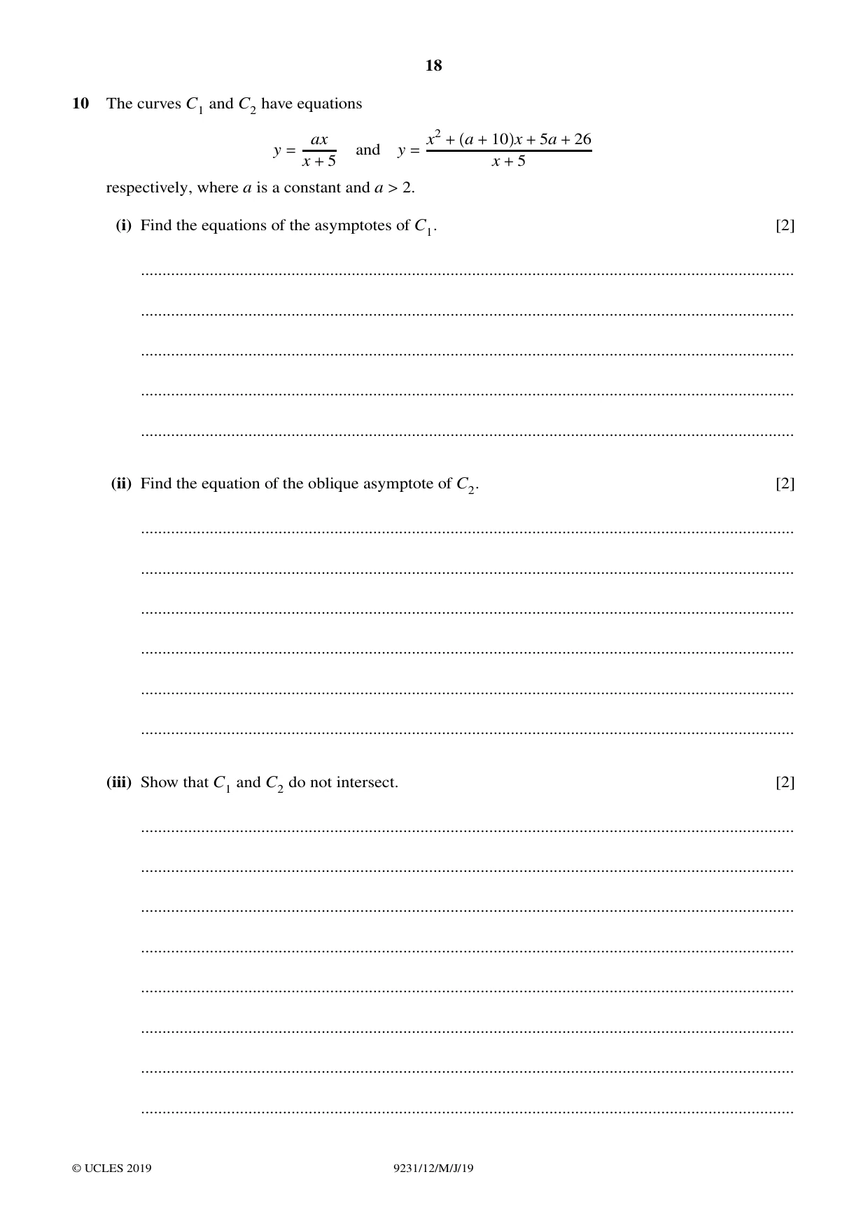 Cambridge A Level Mathematics - Further 9231 2019 May/June Paper 1 · Variant 2 question paper, page 18 of 28
