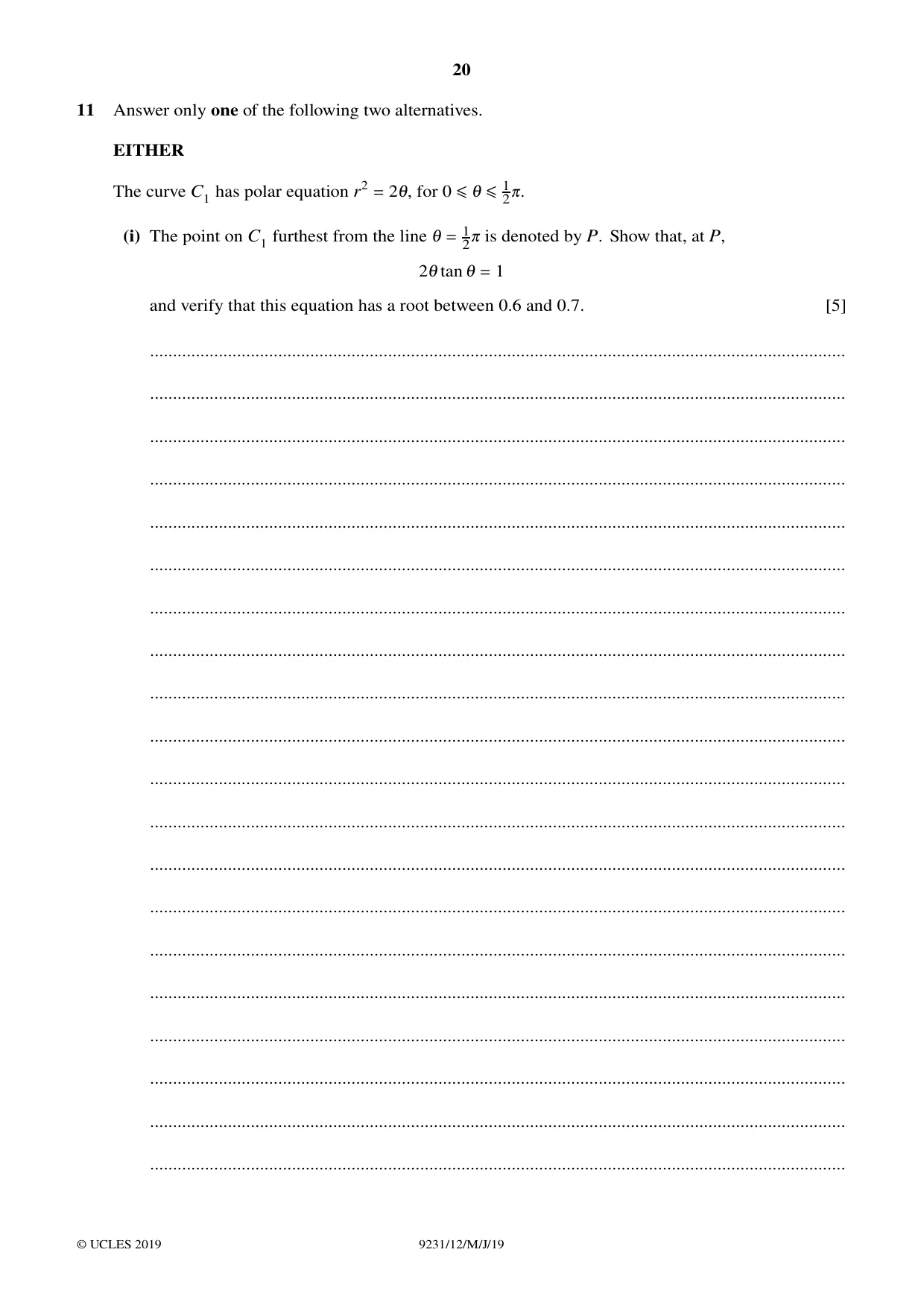 Cambridge A Level Mathematics - Further 9231 2019 May/June Paper 1 · Variant 2 question paper, page 20 of 28