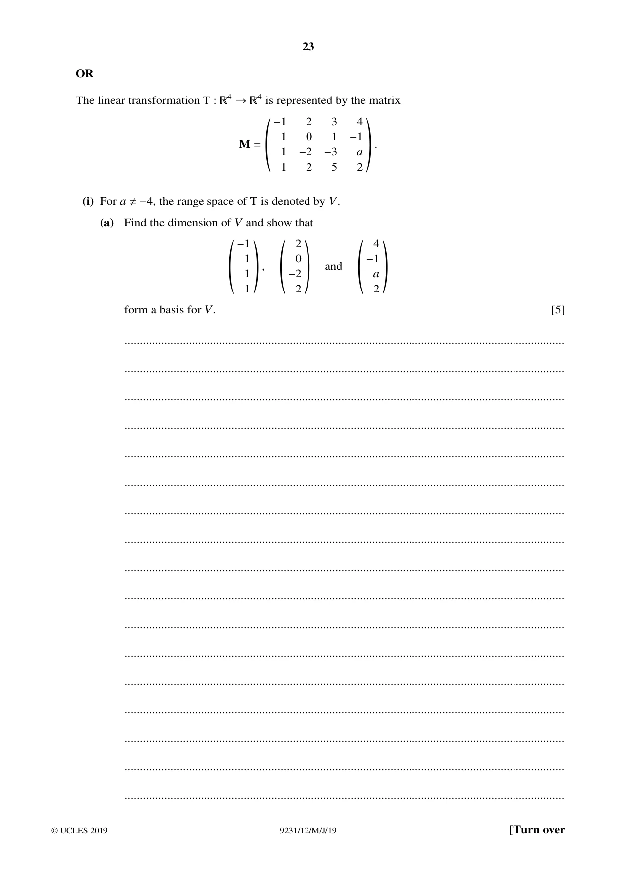 Cambridge A Level Mathematics - Further 9231 2019 May/June Paper 1 · Variant 2 question paper, page 23 of 28