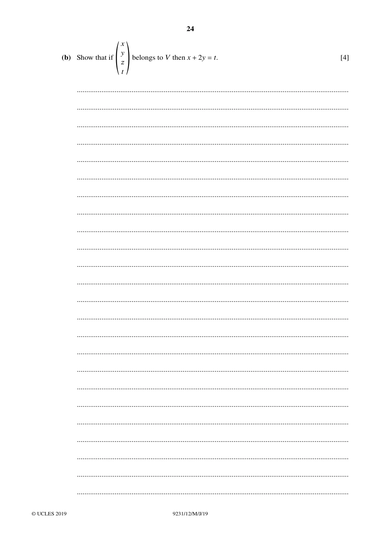 Cambridge A Level Mathematics - Further 9231 2019 May/June Paper 1 · Variant 2 question paper, page 24 of 28