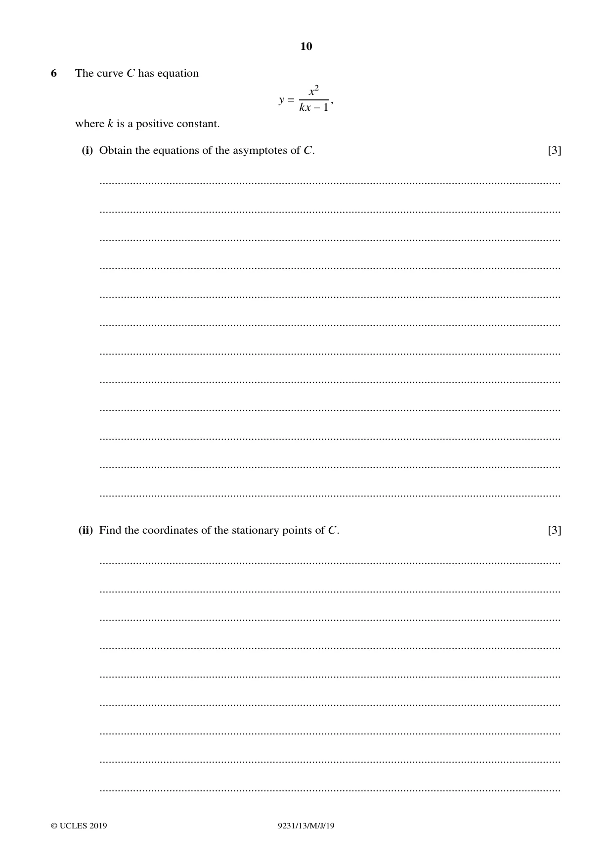 Cambridge A Level Mathematics - Further 9231 2019 May/June Paper 1 · Variant 3 question paper, page 10 of 24