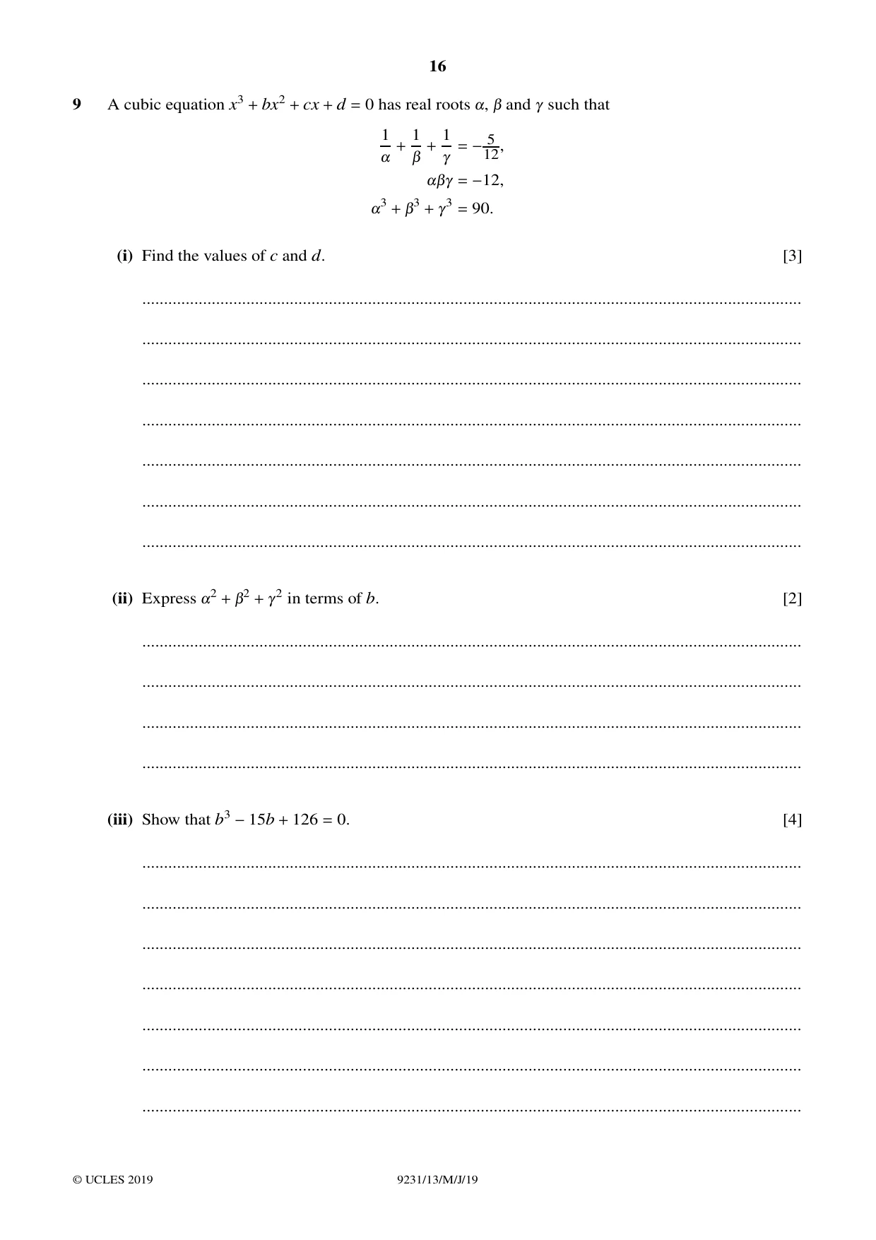 Cambridge A Level Mathematics - Further 9231 2019 May/June Paper 1 · Variant 3 question paper, page 16 of 24