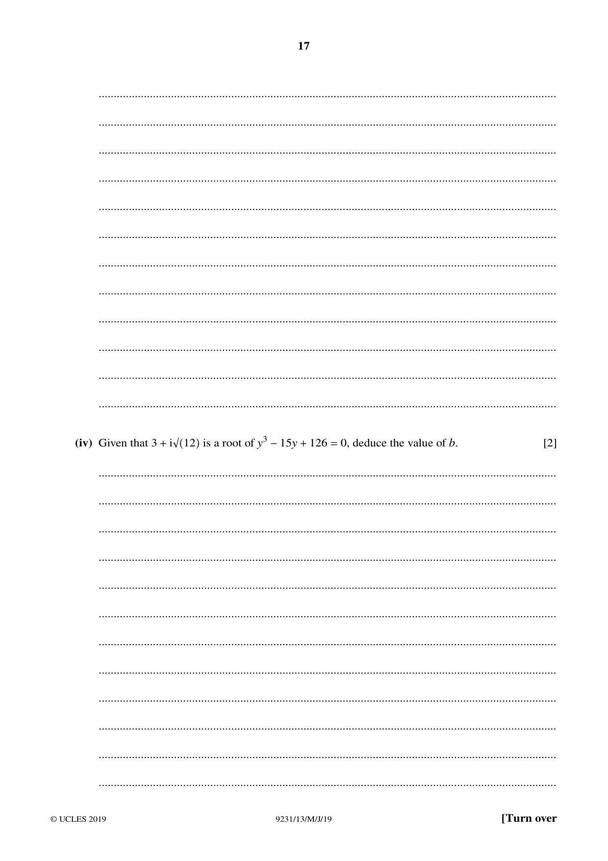 Cambridge A Level Mathematics - Further 9231 2019 May/June Paper 1 · Variant 3 question paper, page 17 of 24