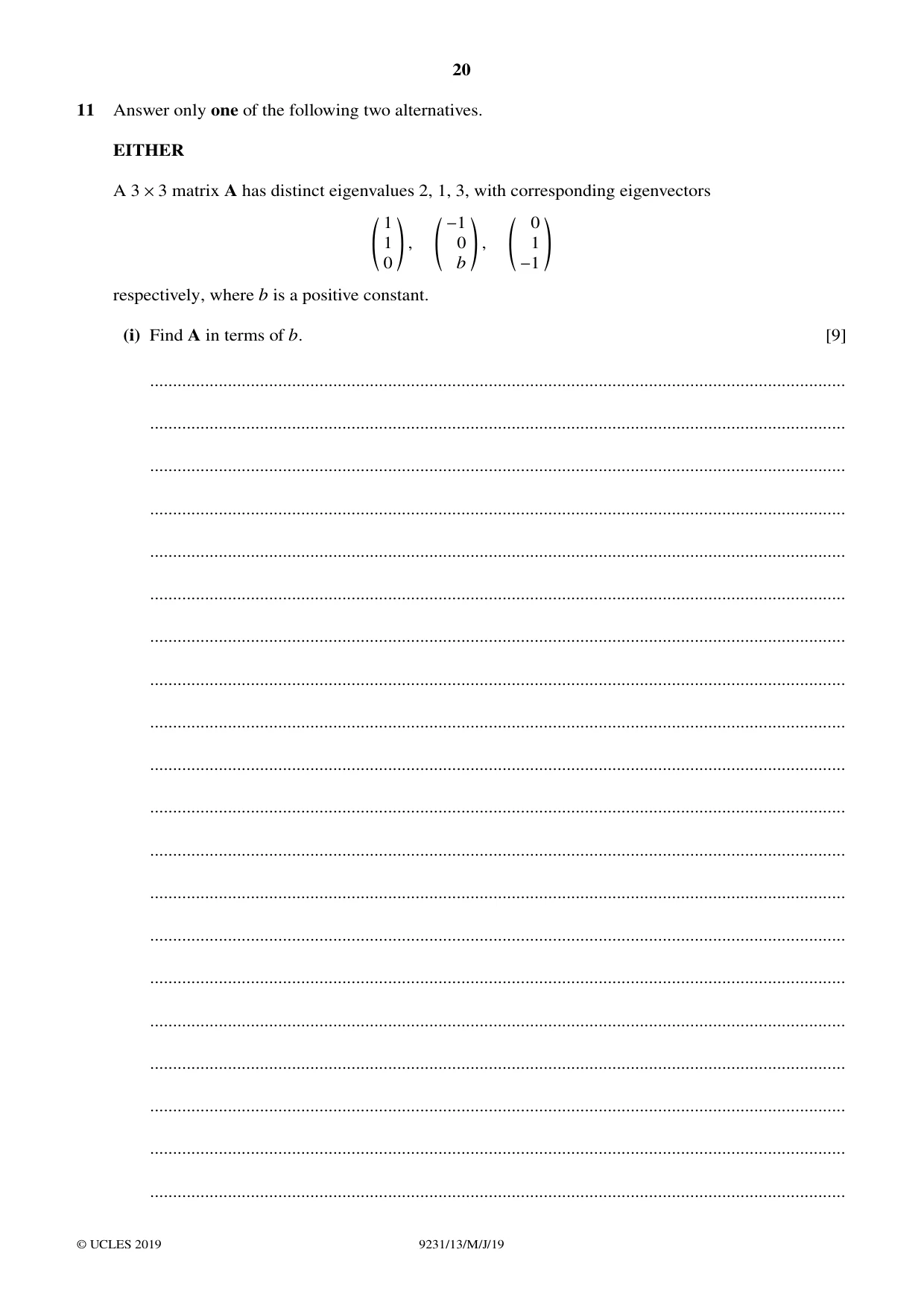 Cambridge A Level Mathematics - Further 9231 2019 May/June Paper 1 · Variant 3 question paper, page 20 of 24