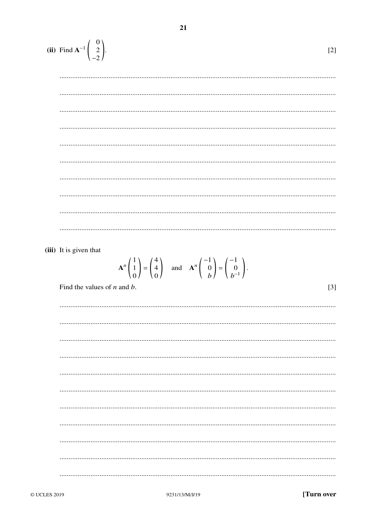 Cambridge A Level Mathematics - Further 9231 2019 May/June Paper 1 · Variant 3 question paper, page 21 of 24