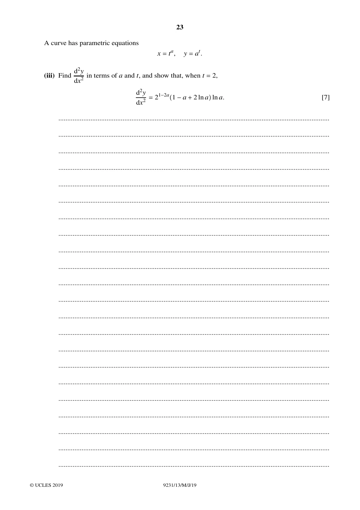 Cambridge A Level Mathematics - Further 9231 2019 May/June Paper 1 · Variant 3 question paper, page 23 of 24