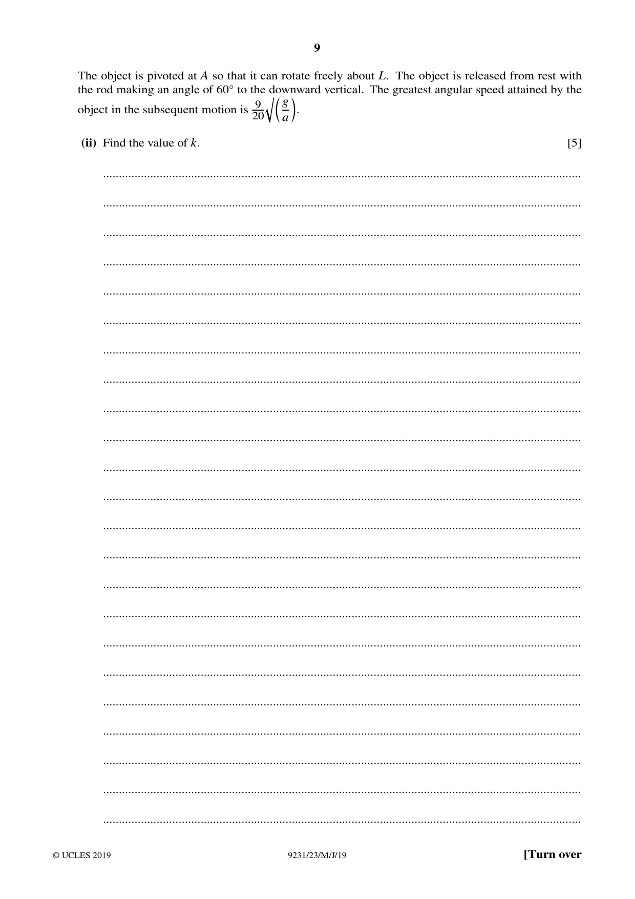 Cambridge A Level Mathematics - Further 9231 2019 May/June Paper 2 · Variant 3 question paper, page 9 of 24