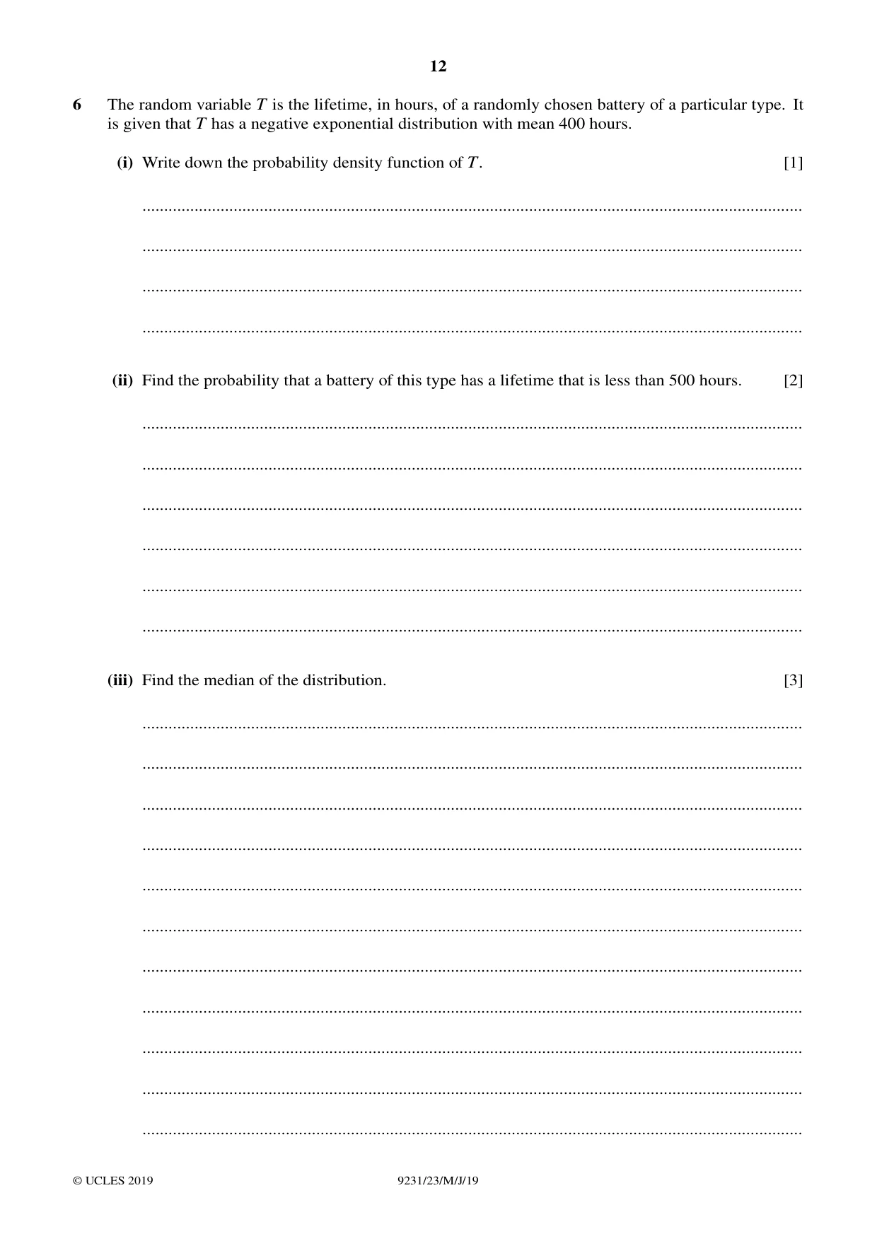 Cambridge A Level Mathematics - Further 9231 2019 May/June Paper 2 · Variant 3 question paper, page 12 of 24