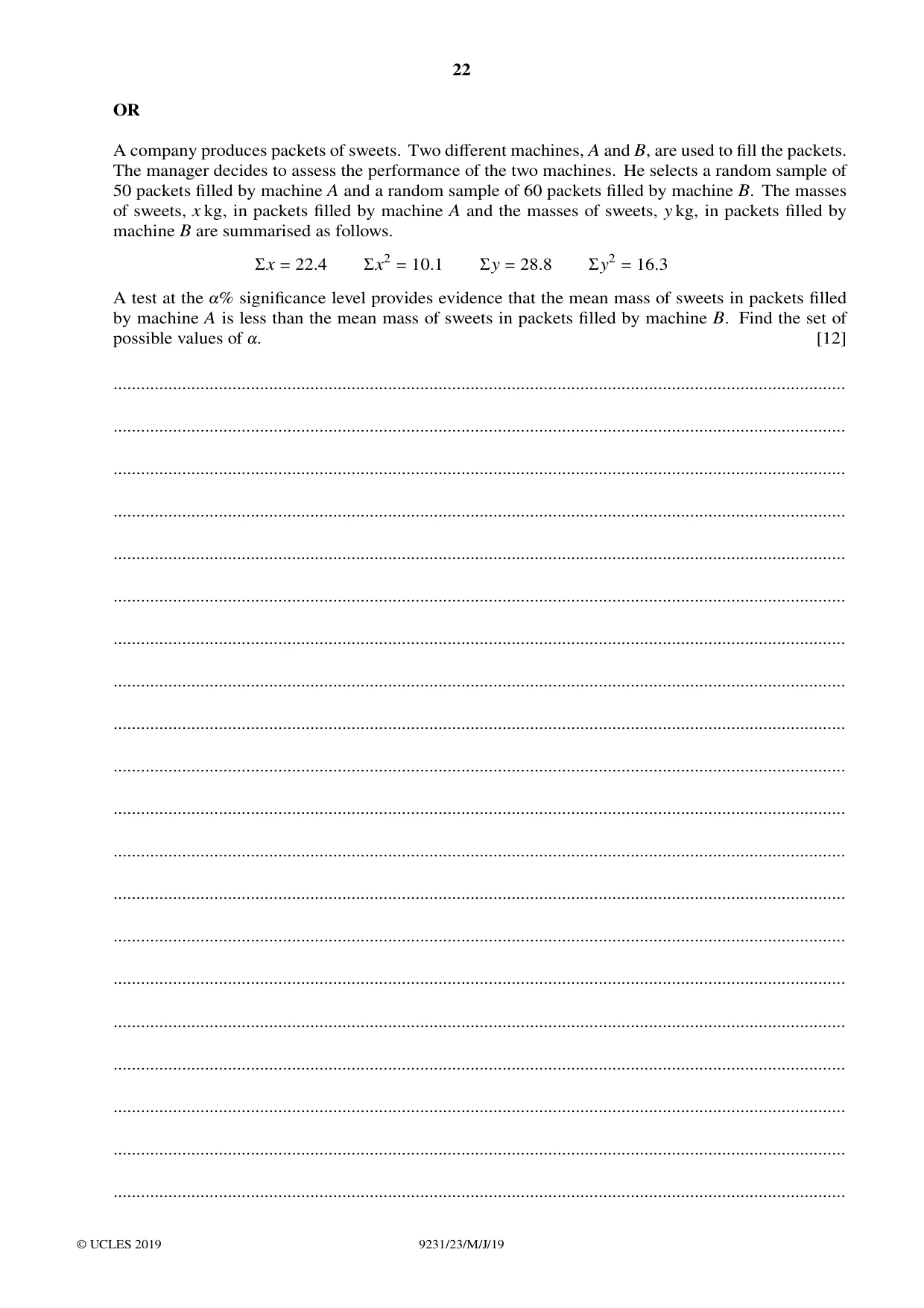 Cambridge A Level Mathematics - Further 9231 2019 May/June Paper 2 · Variant 3 question paper, page 22 of 24
