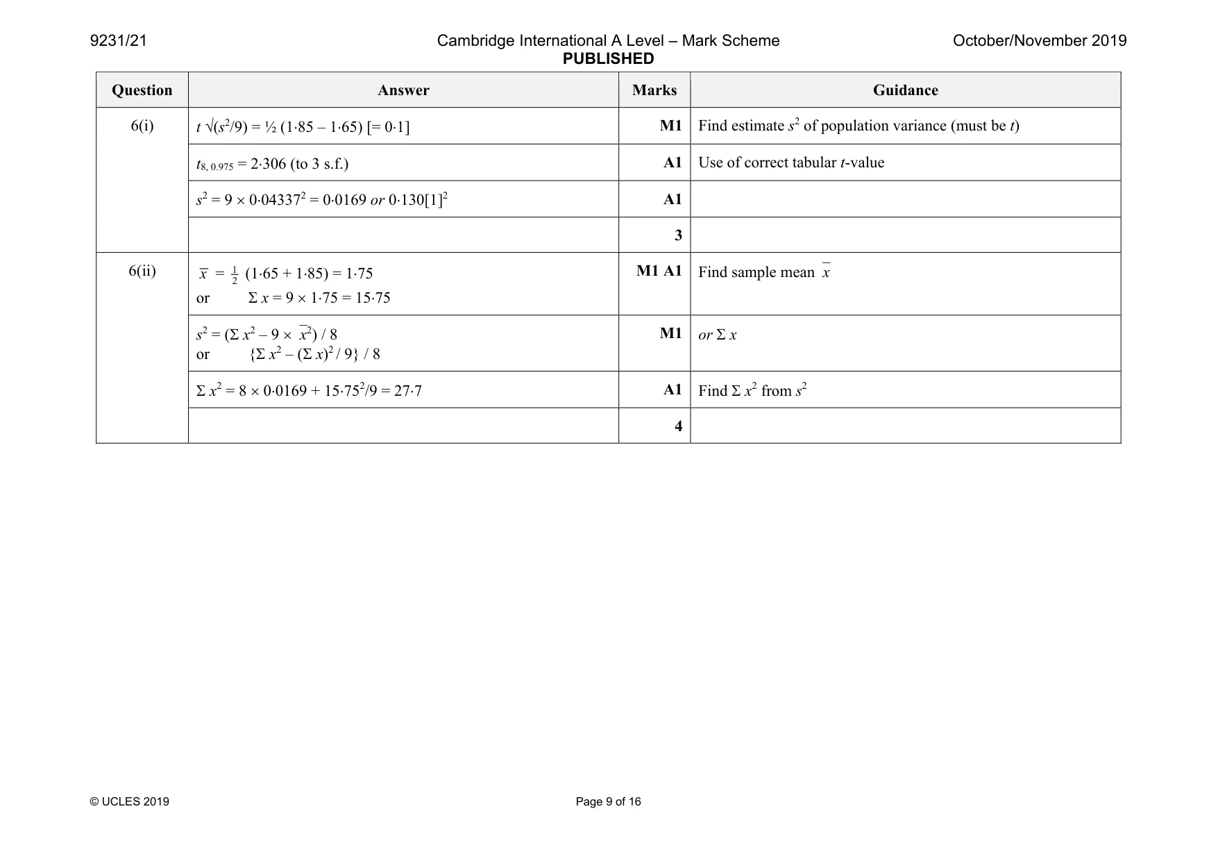Mark scheme, page 9 of 16