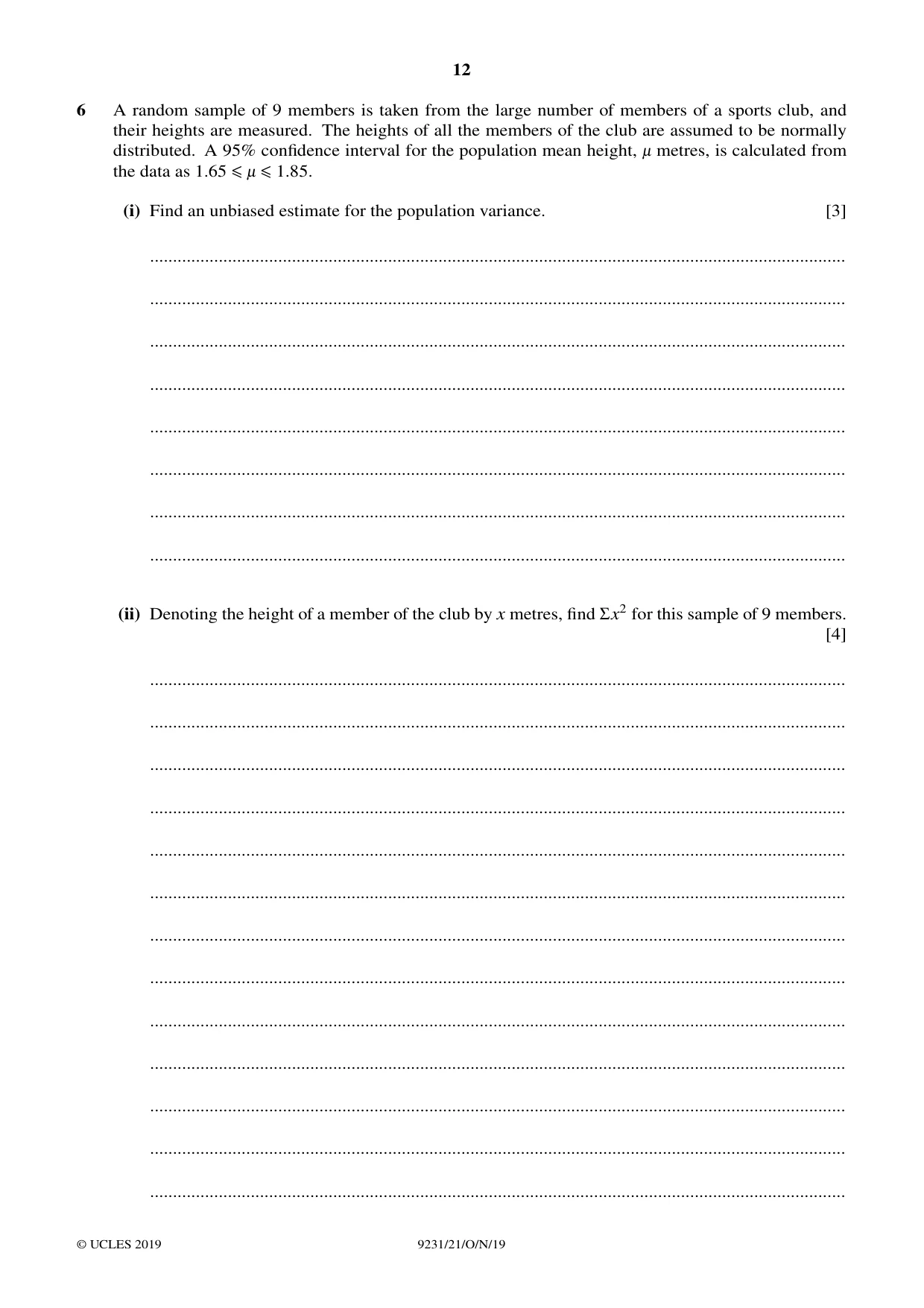 Cambridge A Level Mathematics - Further 9231 2019 Oct/Nov Paper 2 · Variant 1 question paper, page 12 of 24
