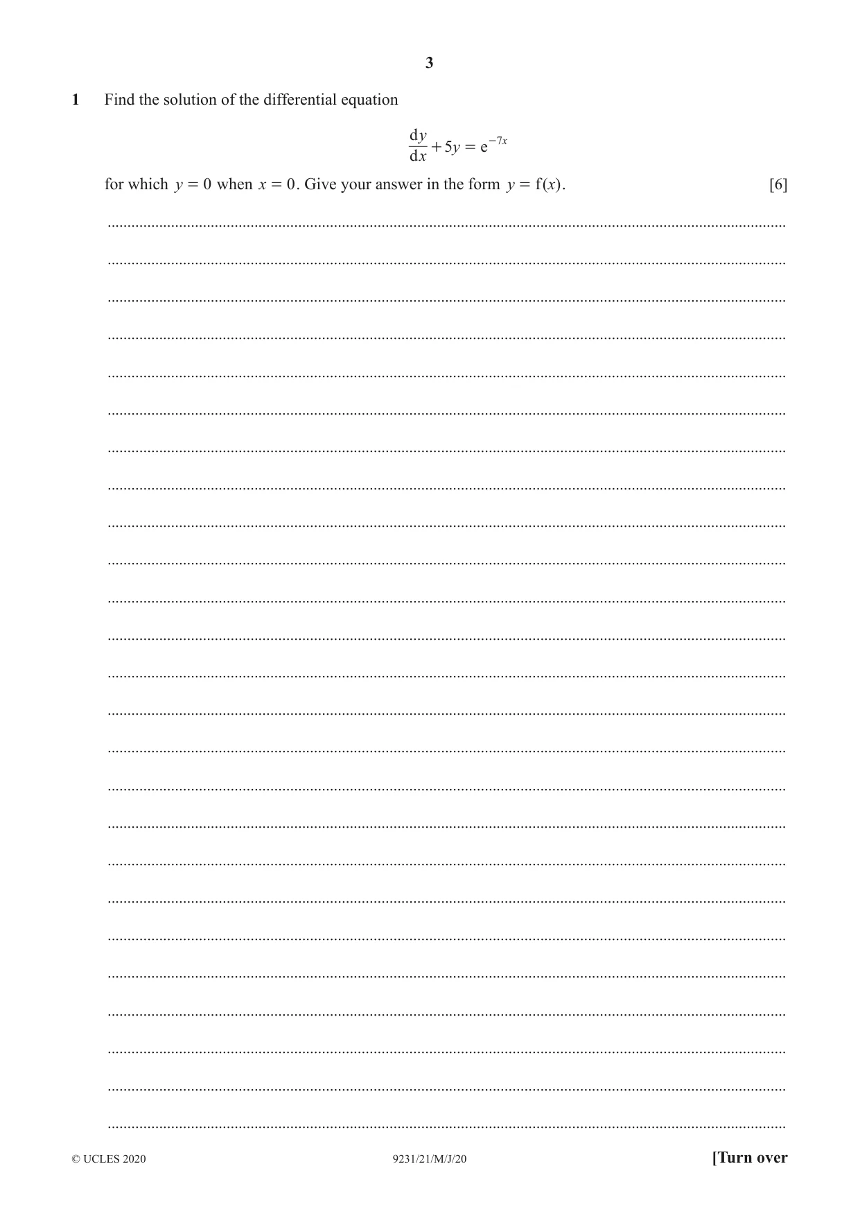 Cambridge A Level Mathematics - Further 9231 2020 May/June Paper 2 · Variant 1 question paper, page 3 of 16