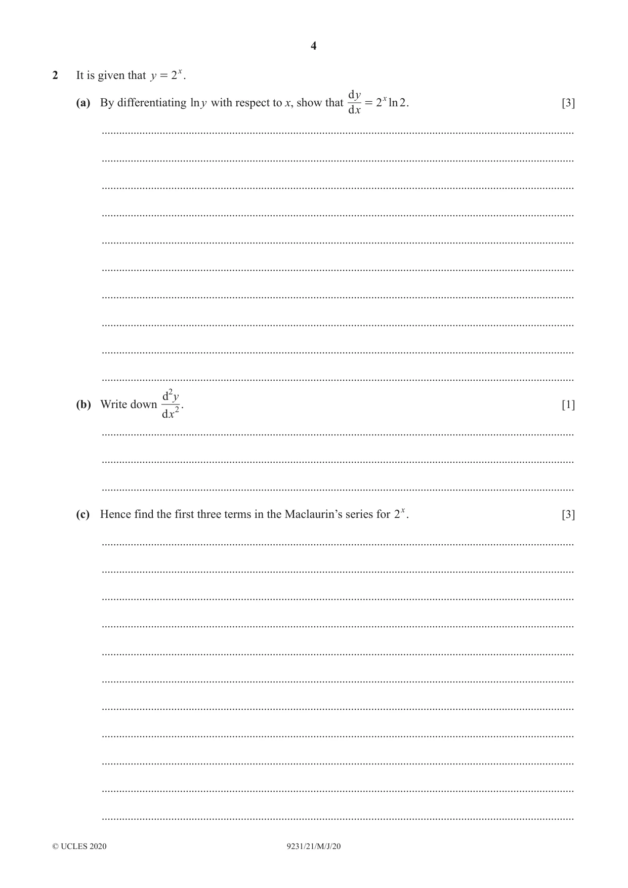 Cambridge A Level Mathematics - Further 9231 2020 May/June Paper 2 · Variant 1 question paper, page 4 of 16