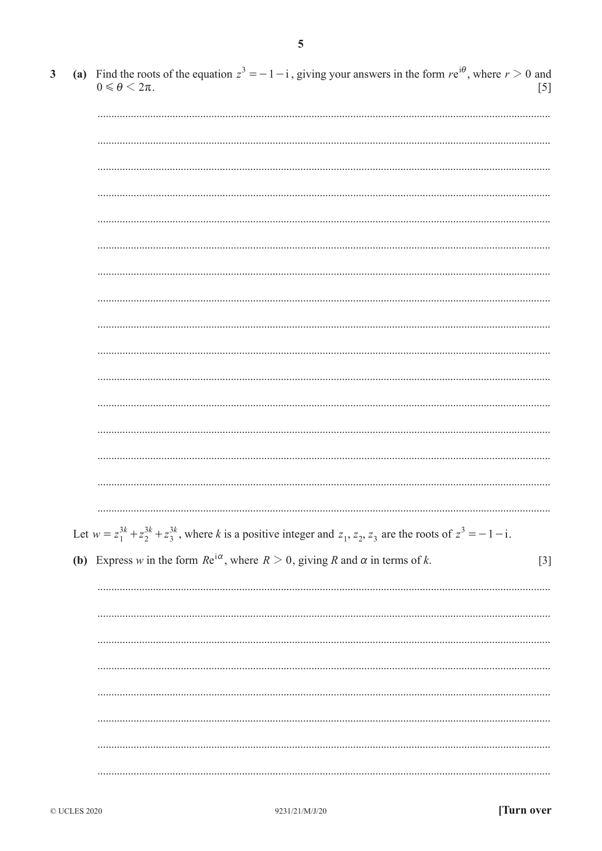 Cambridge A Level Mathematics - Further 9231 2020 May/June Paper 2 · Variant 1 question paper, page 5 of 16