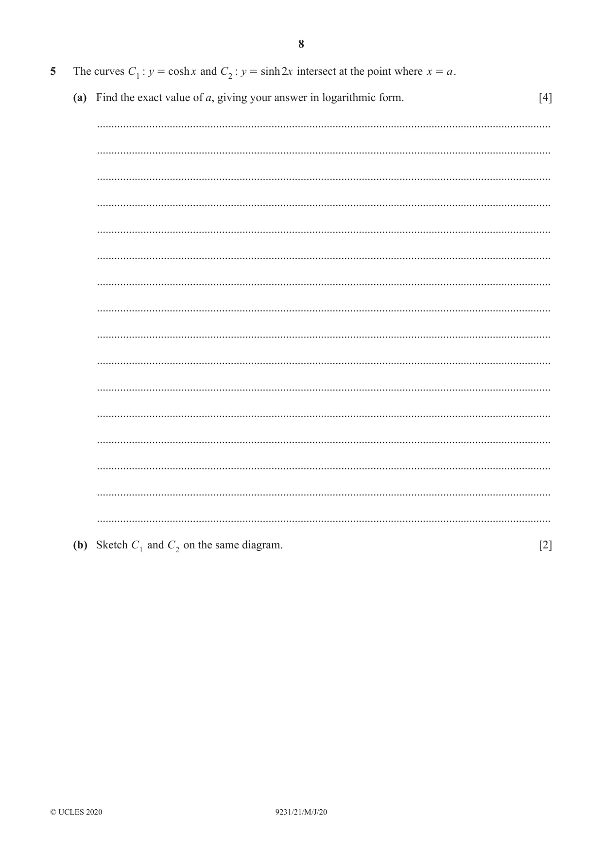 Cambridge A Level Mathematics - Further 9231 2020 May/June Paper 2 · Variant 1 question paper, page 8 of 16
