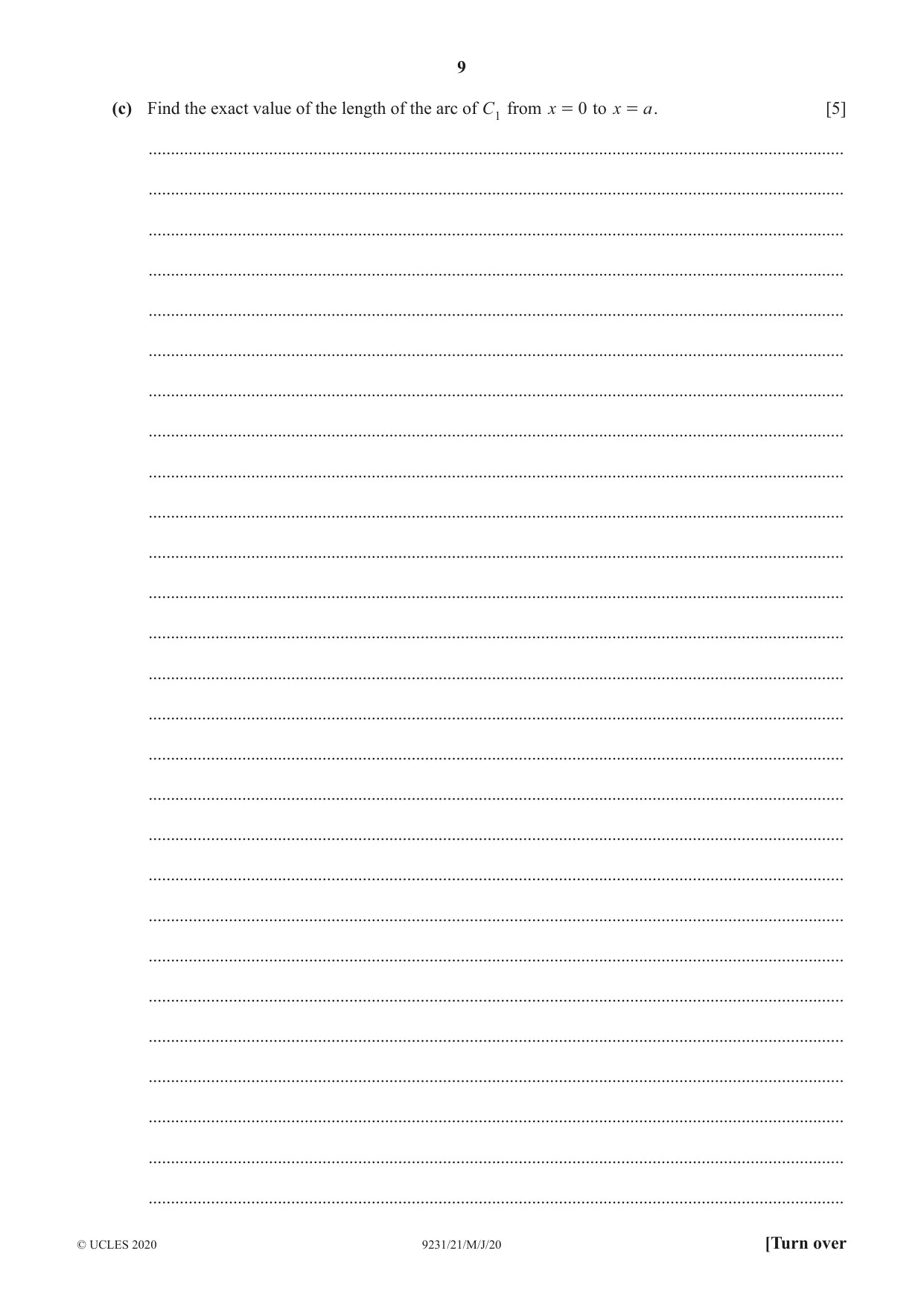 Cambridge A Level Mathematics - Further 9231 2020 May/June Paper 2 · Variant 1 question paper, page 9 of 16