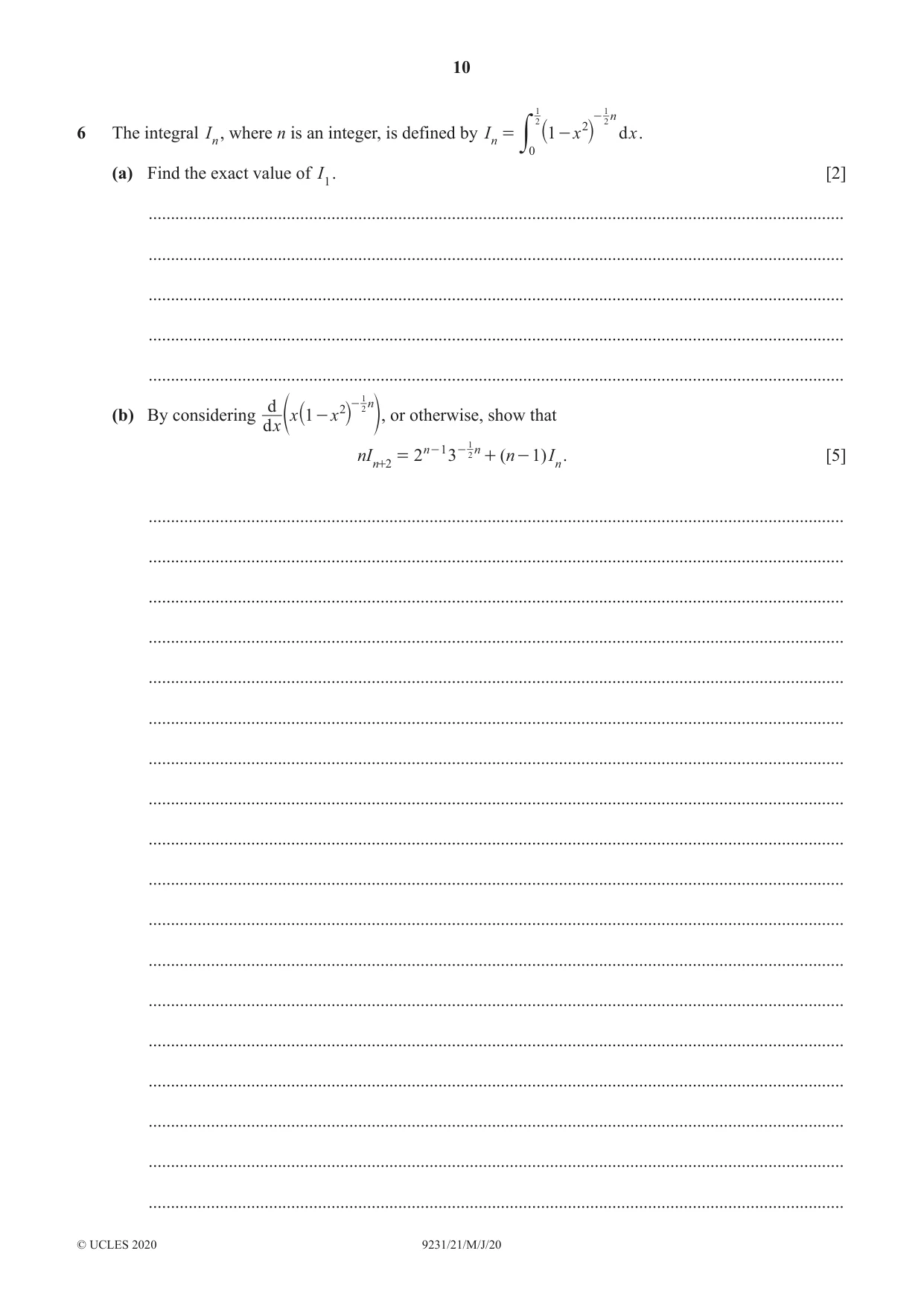 Cambridge A Level Mathematics - Further 9231 2020 May/June Paper 2 · Variant 1 question paper, page 10 of 16